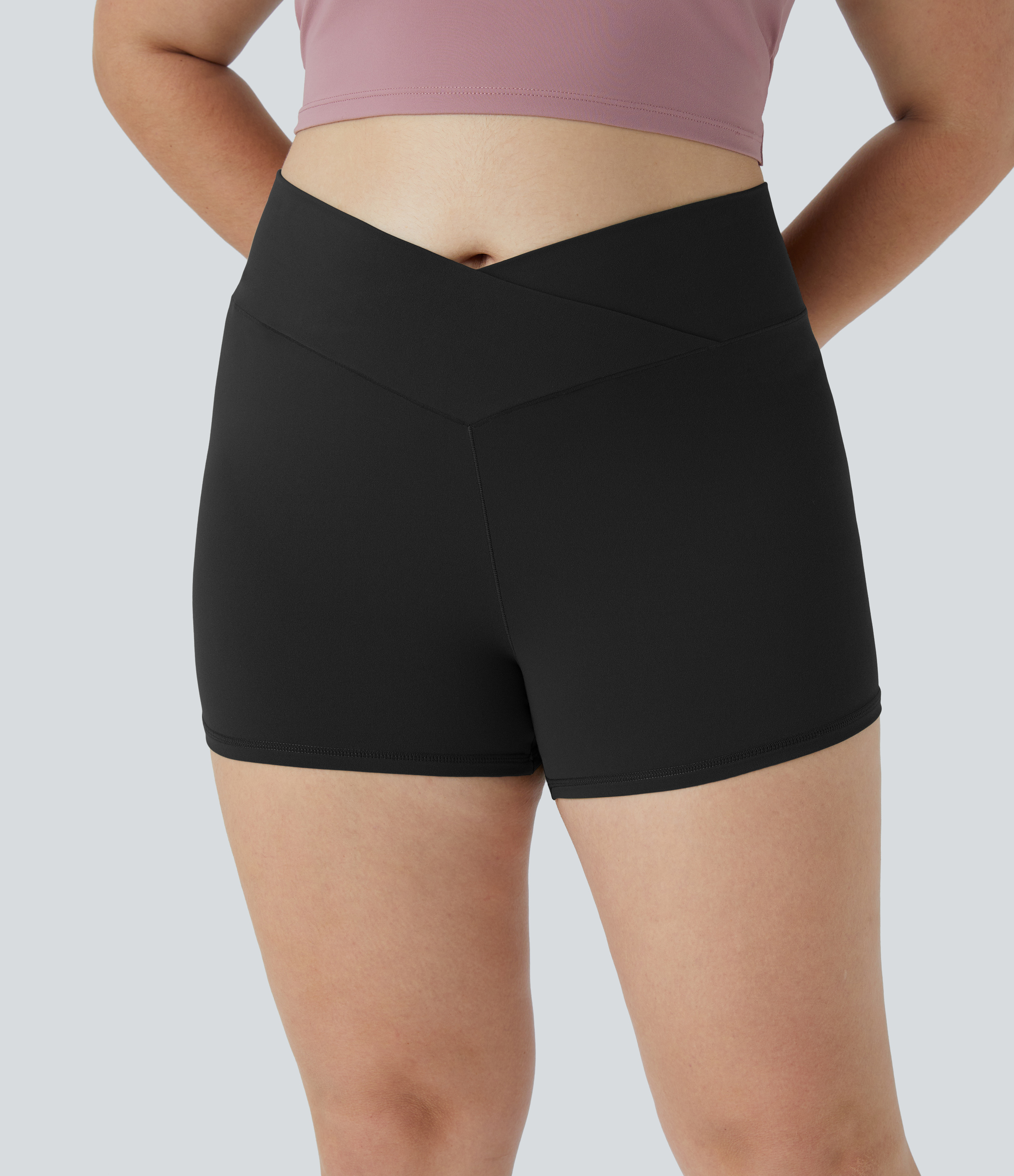 Negro Pantalón corto Softlyzero™ motociclista talla grande yoga liso cruzado tiro alto 7.5cm - UPF50+ / 2
