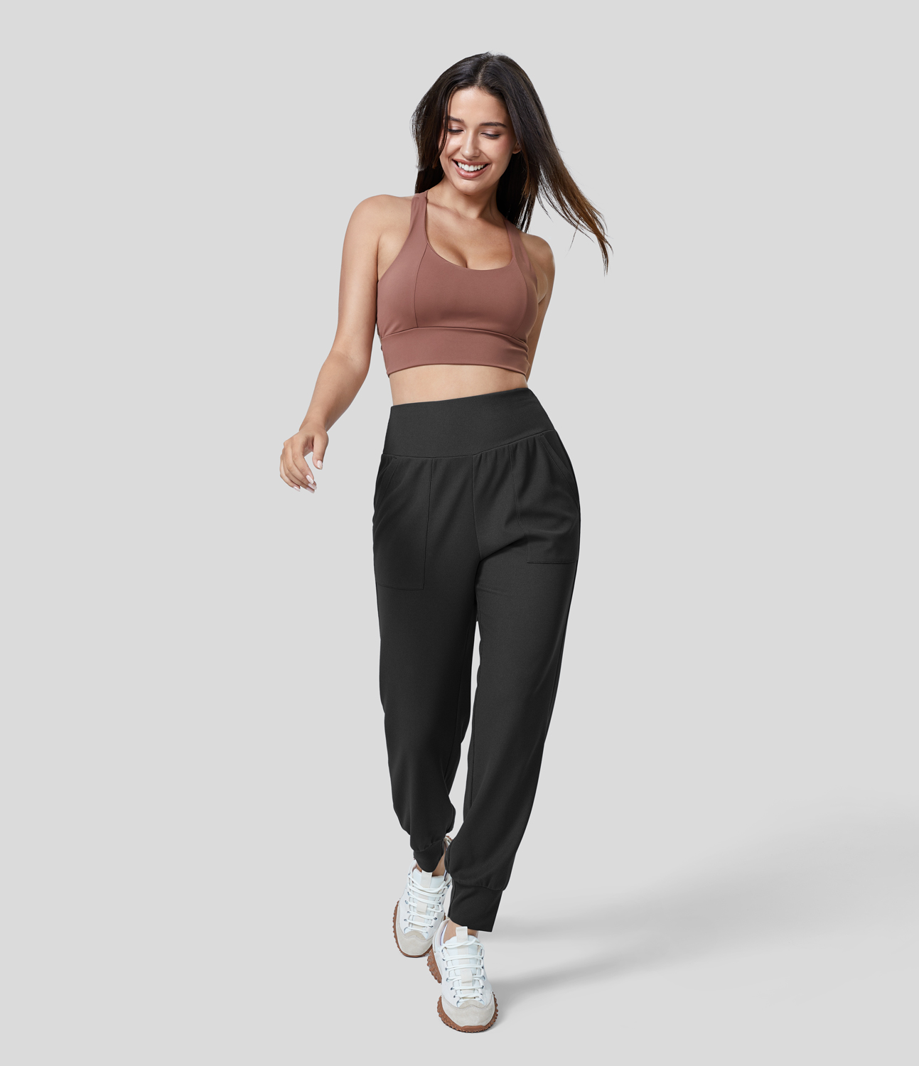 Halara High Waisted Plain Side Pocket Waffle Yoga Joggers  - Black - L(regular) 