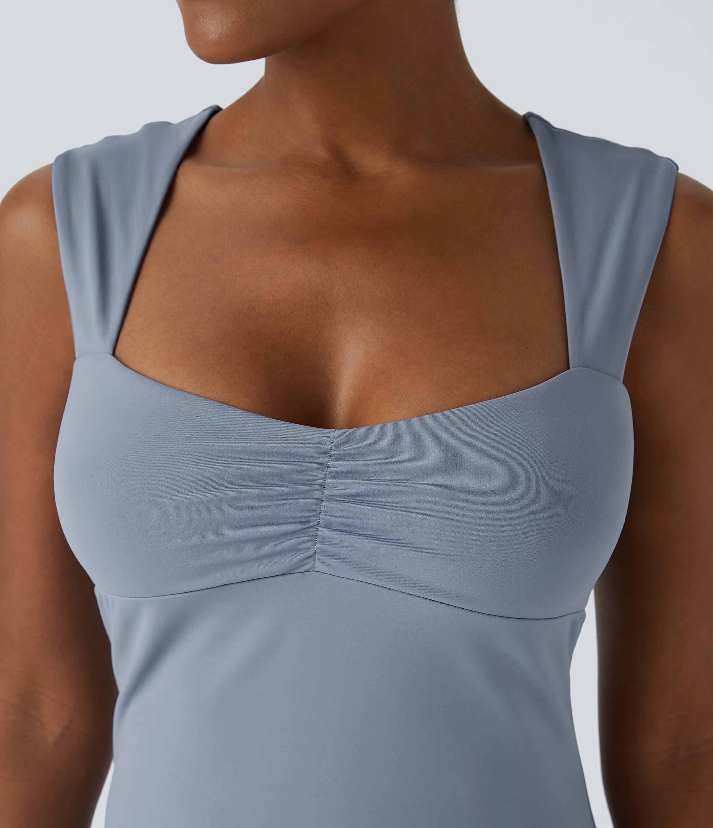 Halara Backless Cut Out Ruched Split Hem Midi Casual Dress Workout Dress - Snowflake Blue - M 
