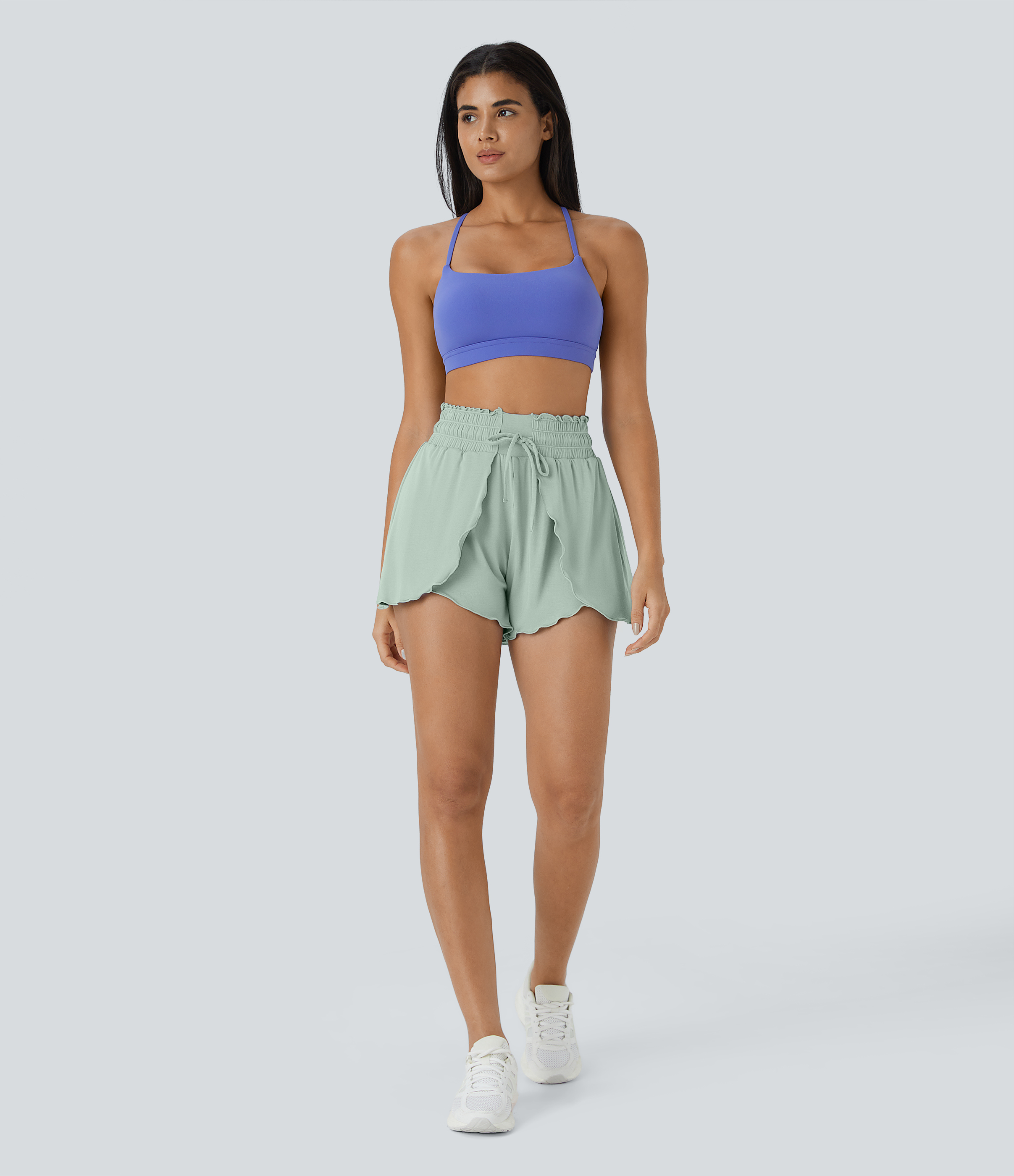 Halara Frill High Waisted Elastic Waistband Drawstring Flowy Stacked Casual Shorts 3