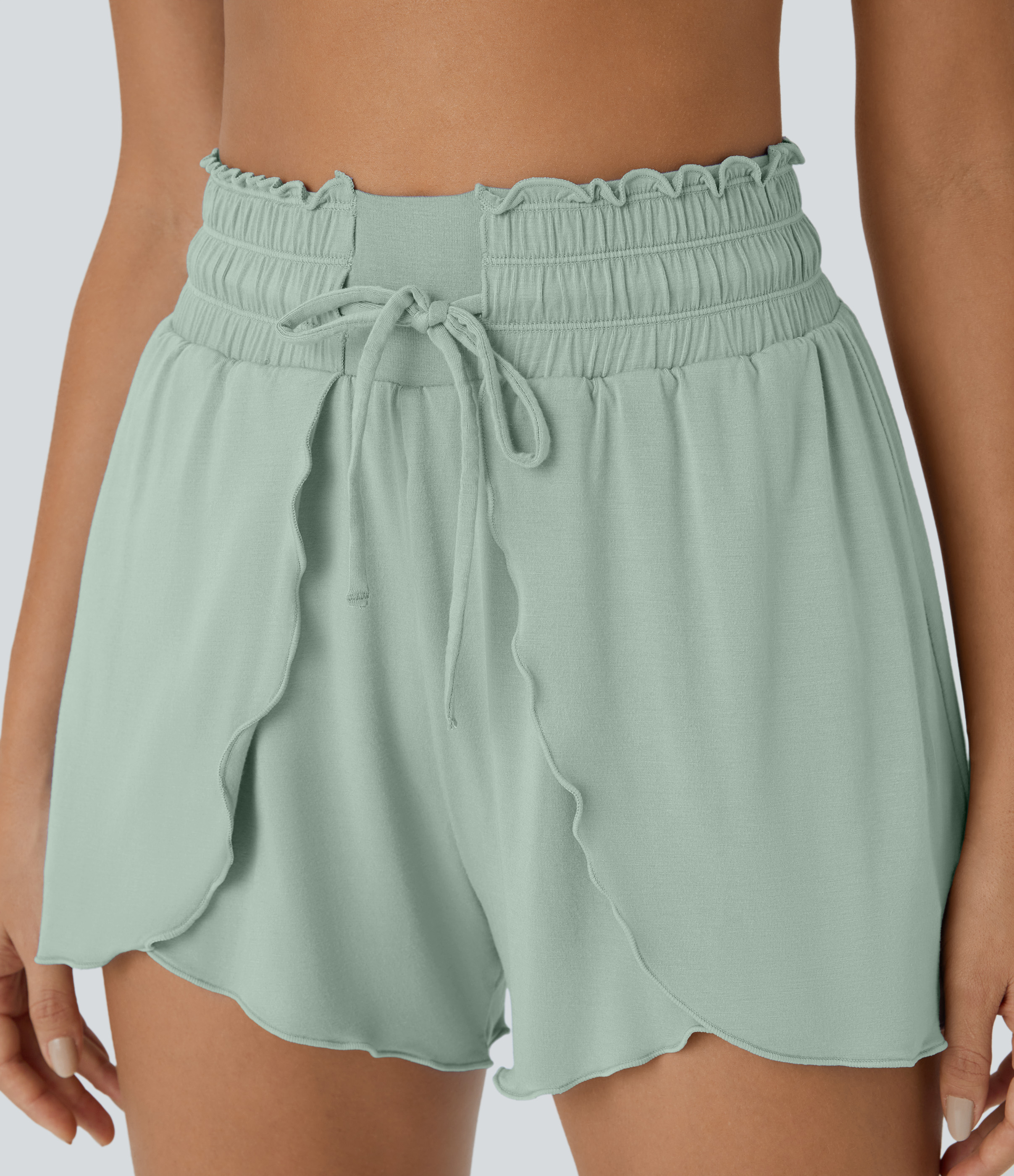 Halara Frill High Waisted Elastic Waistband Drawstring Flowy Stacked Casual Shorts 3