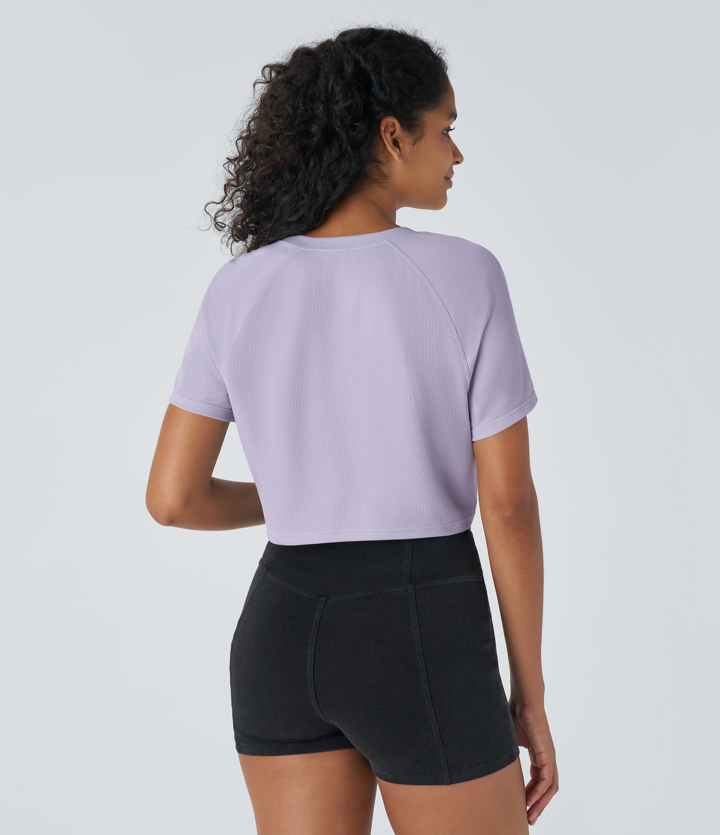 Halara Raglan Sleeve Solid Cropped Waffle Casual Tee  - Mashed Taro purple - XL 
