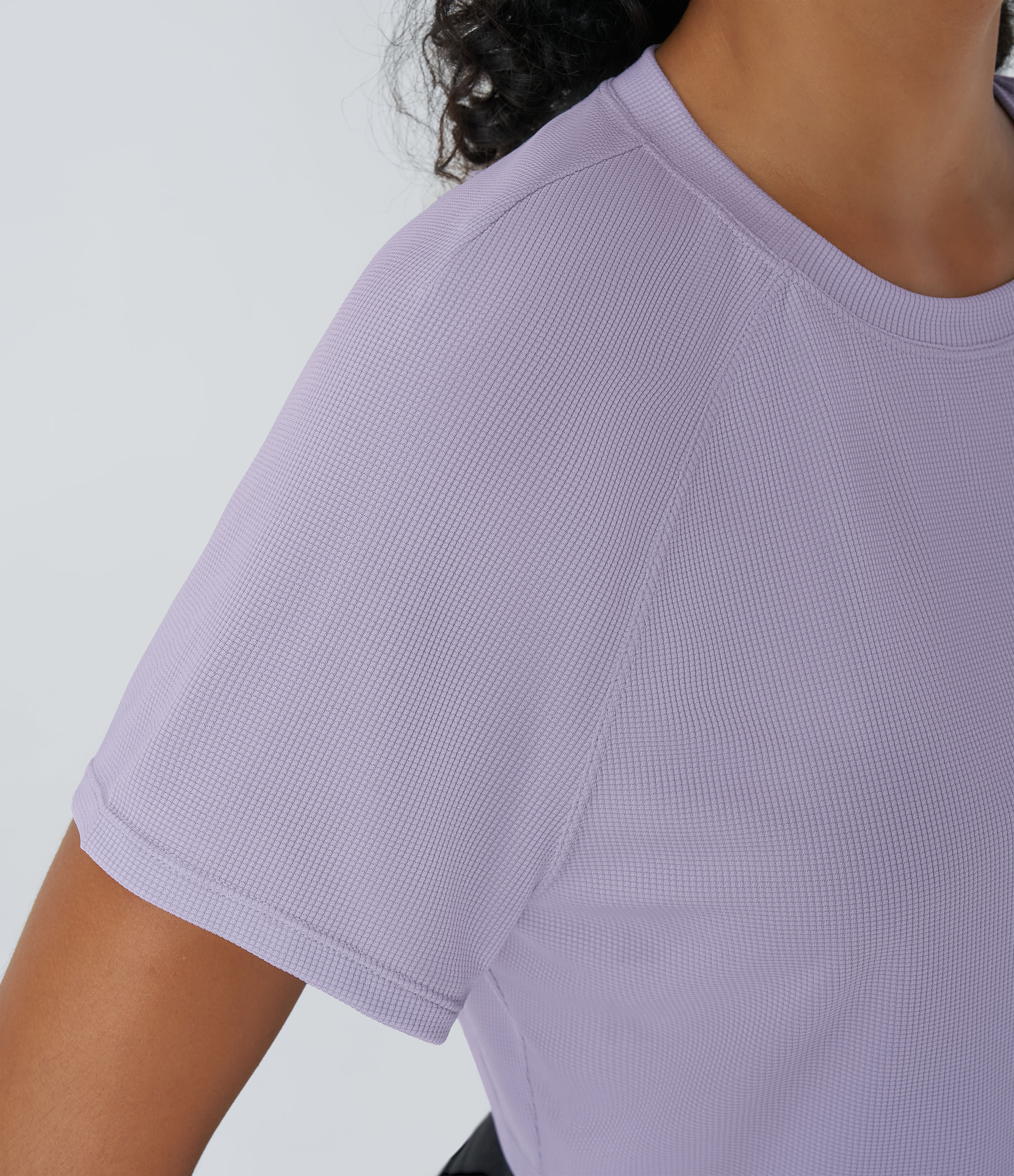 Halara Raglan Sleeve Solid Cropped Waffle Casual Tee  - Mashed Taro purple - XL 