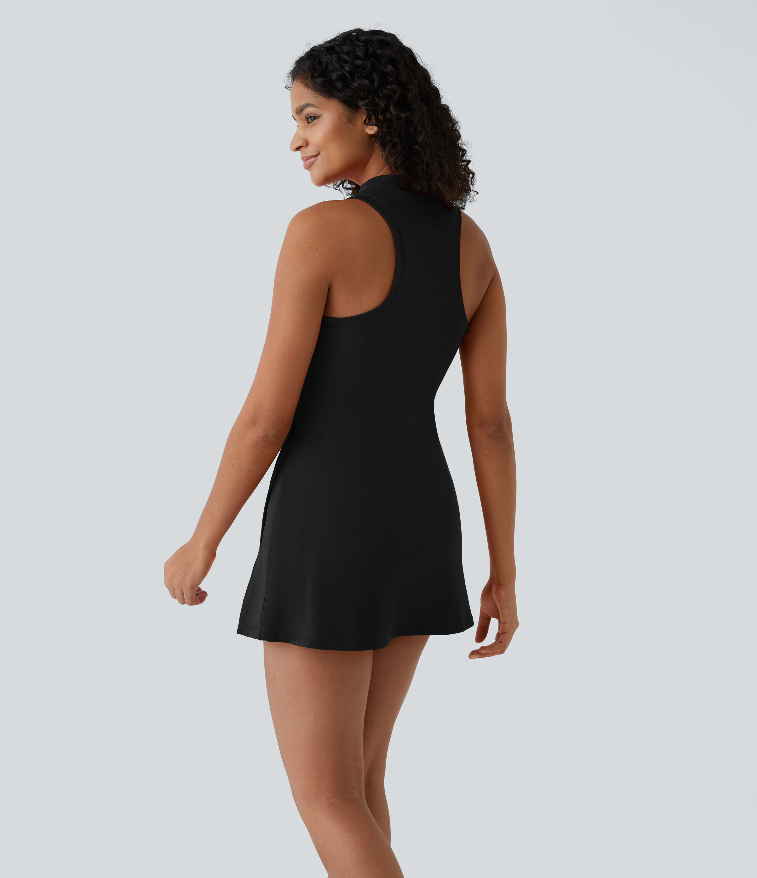 Halara Zipper Racerback Split Side Pocket 2-Piece Mini Tennis Active Dress Workout Dress - Black - XL 
