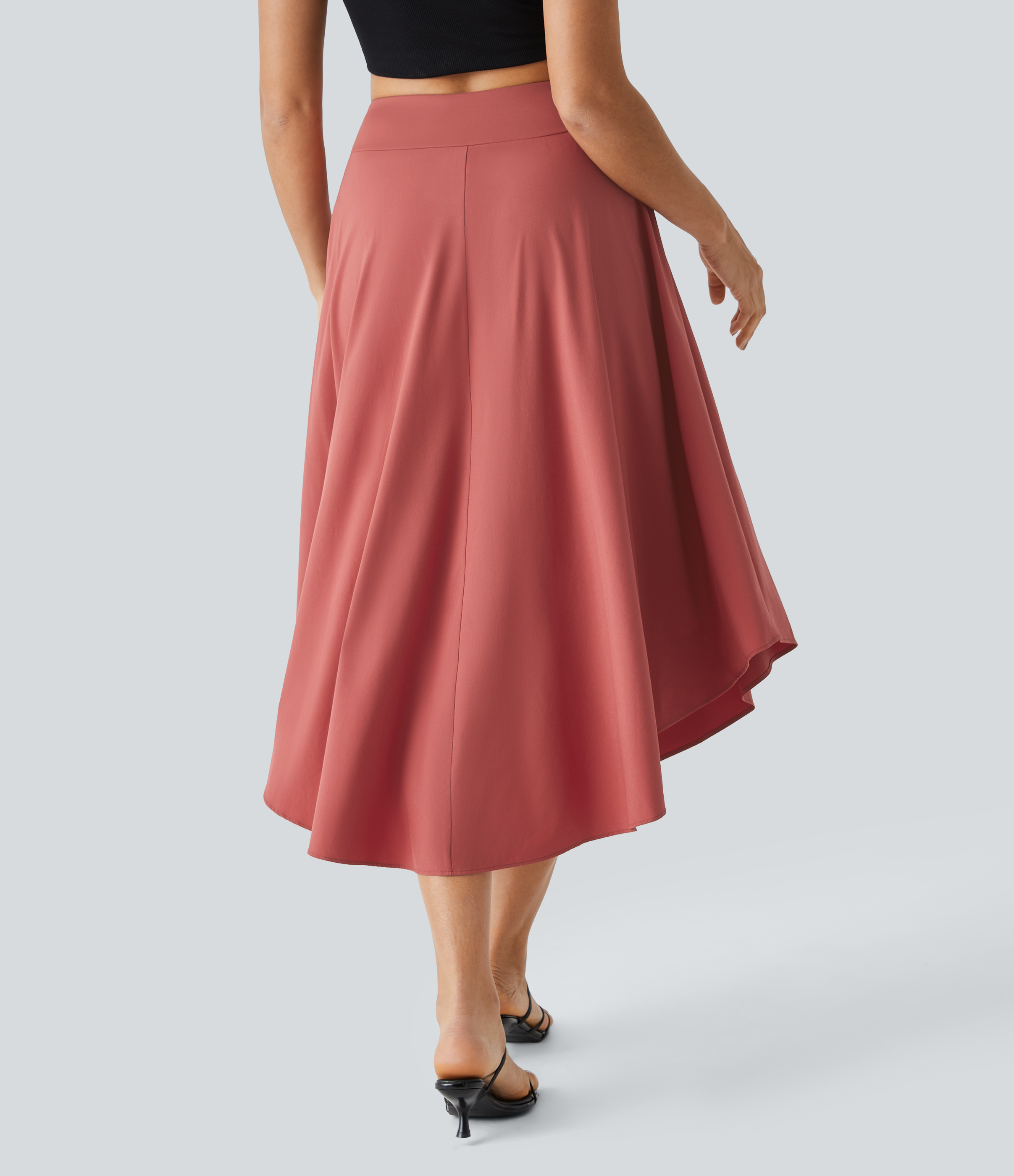Halara Breezefulв„ў High Waisted Tie Side Split 2-in-1 Curved Hem Flowy Flare Quick Dry Midi Casual Skirt  - Flame Red - XL(regular) 