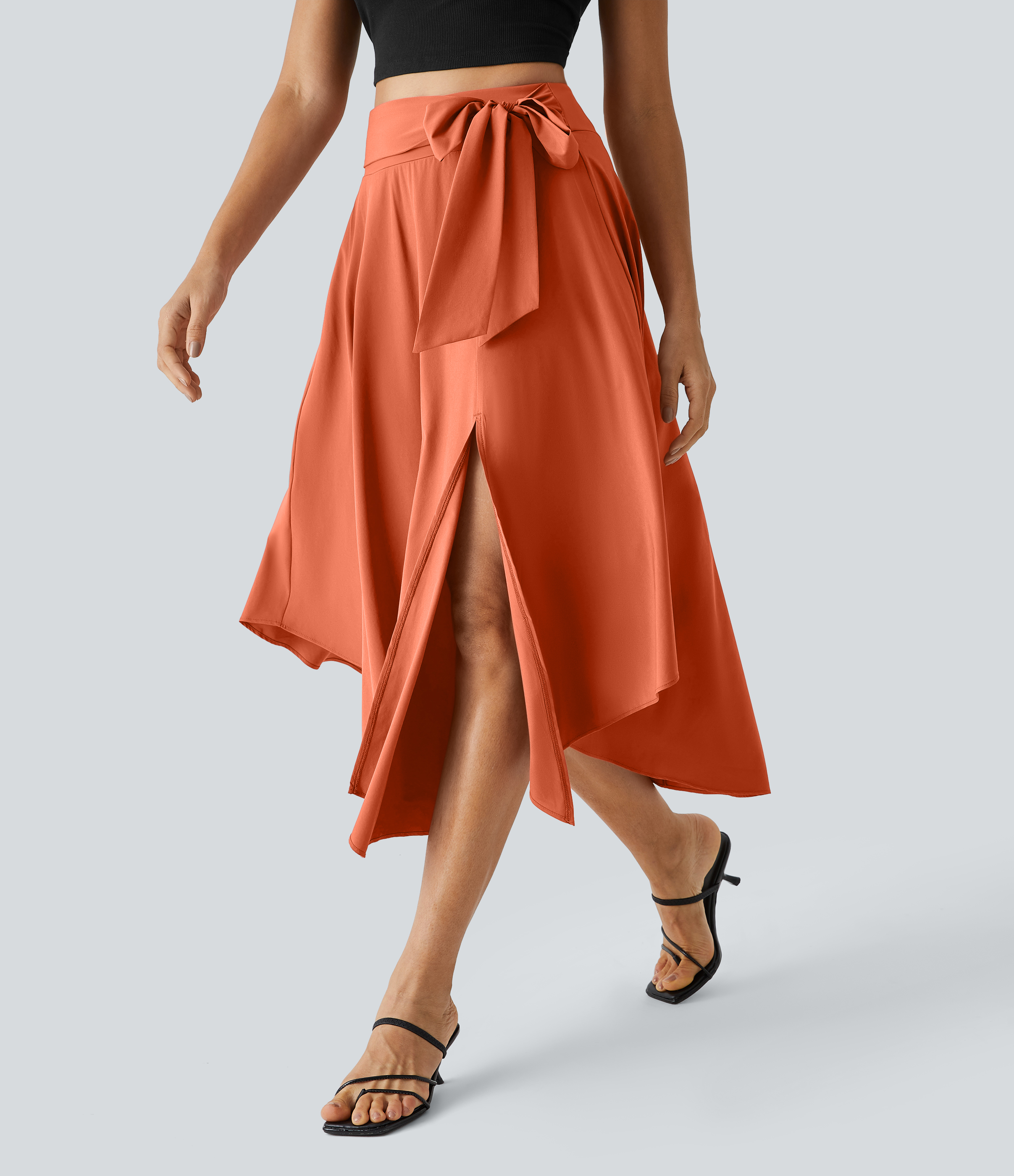 Halara Breezefulв„ў High Waisted Tie Side Split 2-in-1 Curved Hem Flowy Flare Quick Dry Midi Casual Skirt  - Blush Orange - M(regular) 