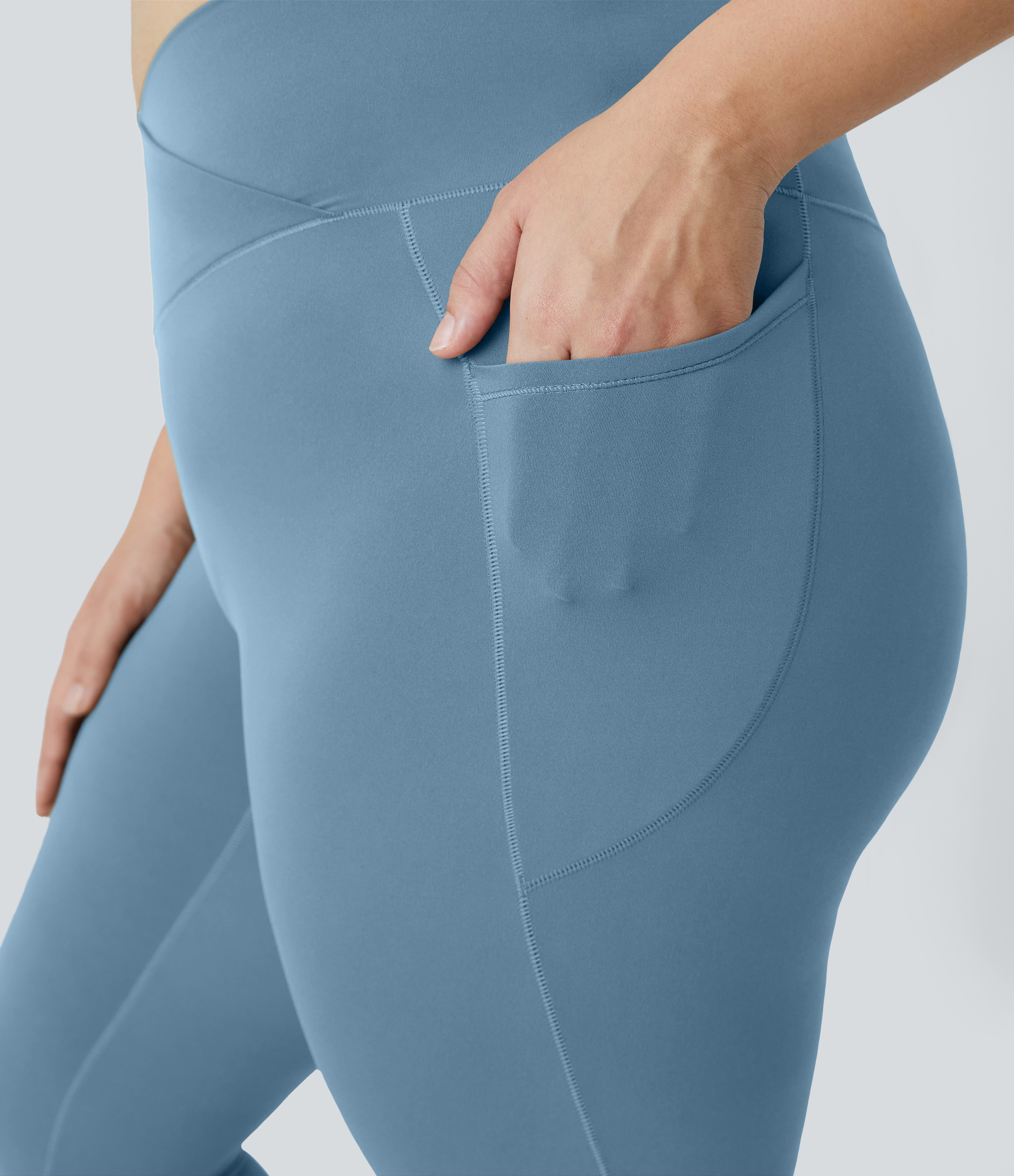 Halara Cloudfulв„ў Fabric High Waisted Crossover Side Pocket Plain Plus Size Full Length Leggings  - Warm Mid Blue - 1X 
