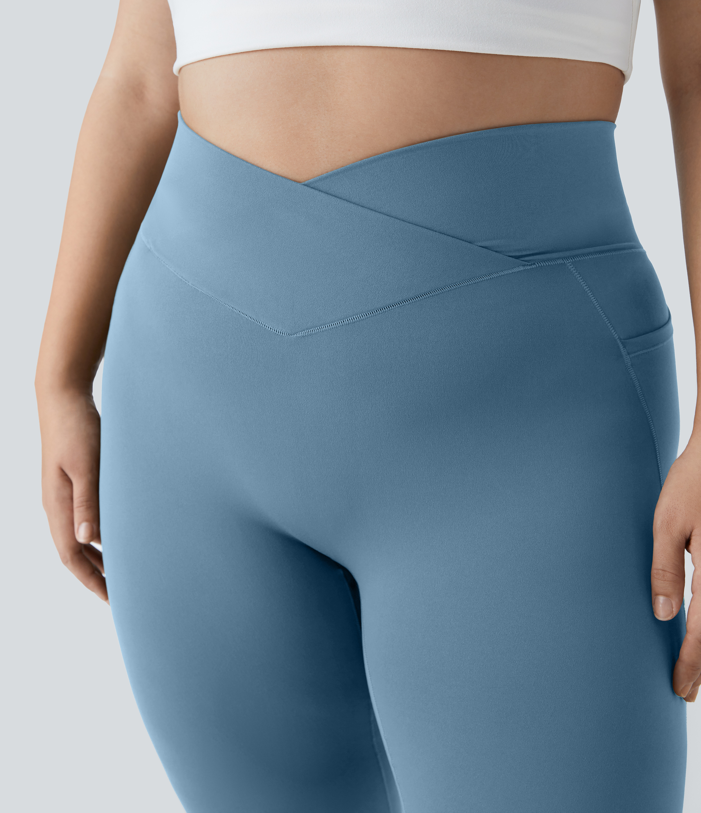 Halara Cloudfulв„ў Fabric High Waisted Crossover Side Pocket Plain Plus Size Full Length Leggings  - Warm Mid Blue - 1X 