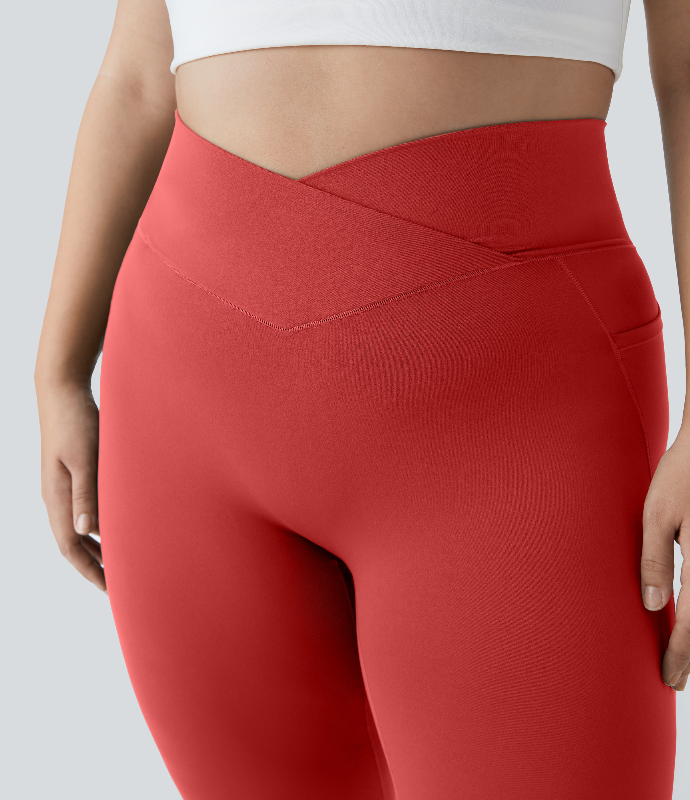 Halara Cloudfulв„ў Fabric 3.0 High Waisted Crossover Side Pocket Plain Plus Size Full Length Leggings  - Valiant Poppy - 3X 