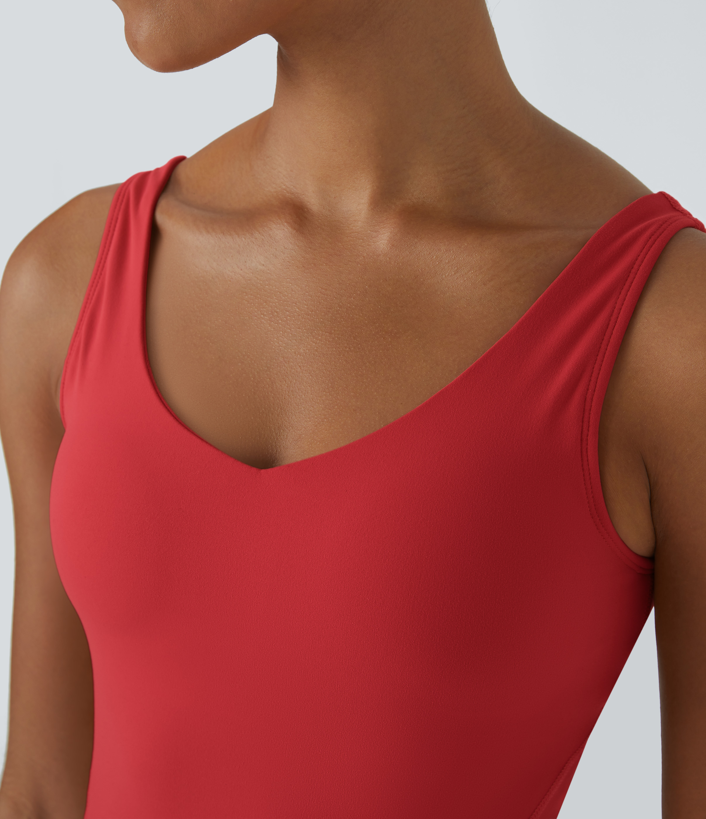 Halara Softlyzeroв„ў Plush Padded V Neck Plain Tank Top Tank Top - Poinsettia - L golf tops halter top tunic tops sleeveless tops backless top 
