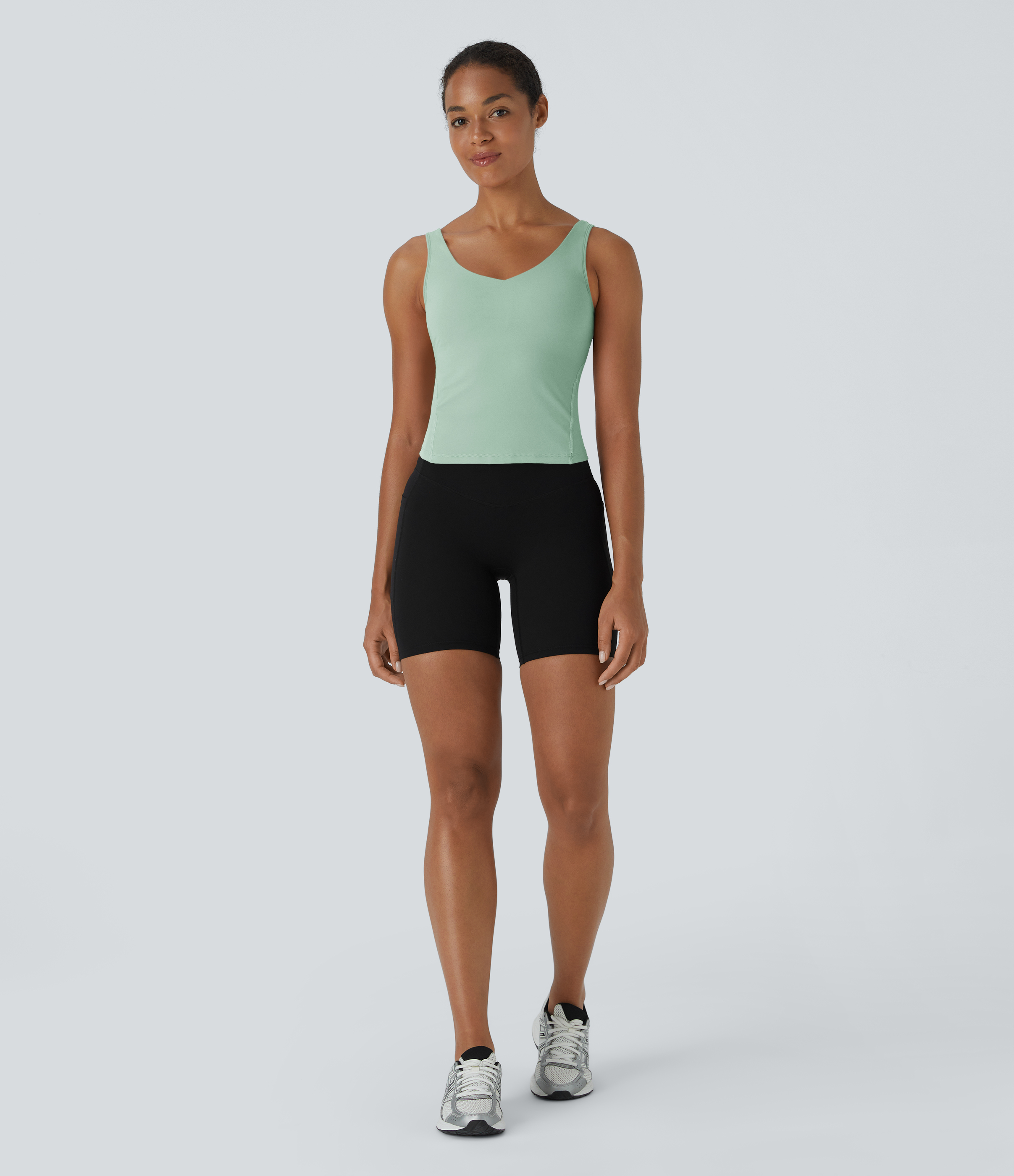 Halara Softlyzeroв„ў Plush Padded V Neck Plain Tank Top Tank Top - Subtle Green - L golf tops halter top tunic tops sleeveless tops 
