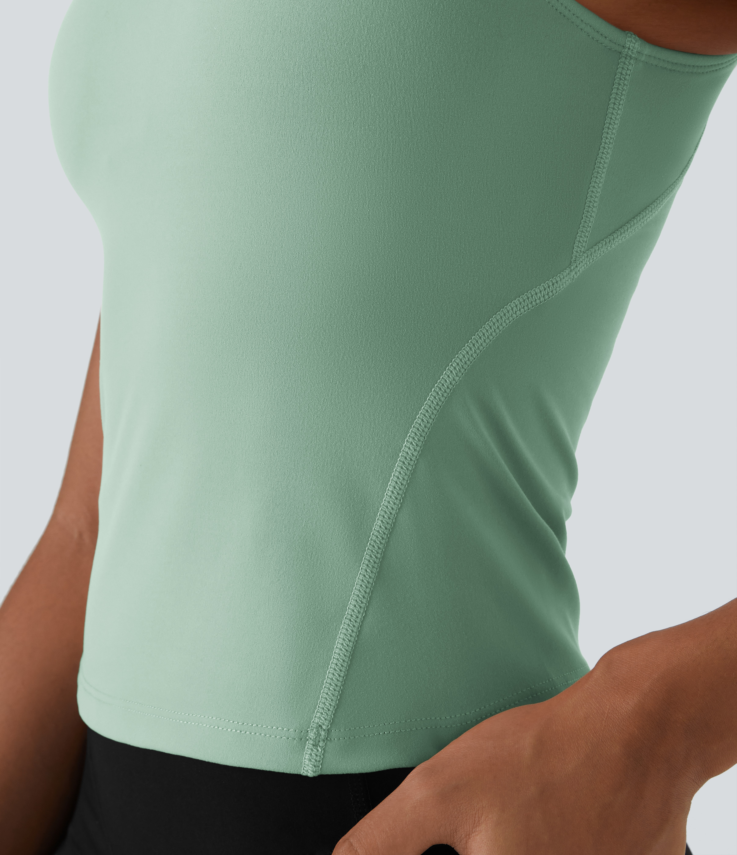 Halara Softlyzeroв„ў Plush Padded V Neck Plain Tank Top Tank Top - Subtle Green - L golf tops halter top tunic tops sleeveless tops 
