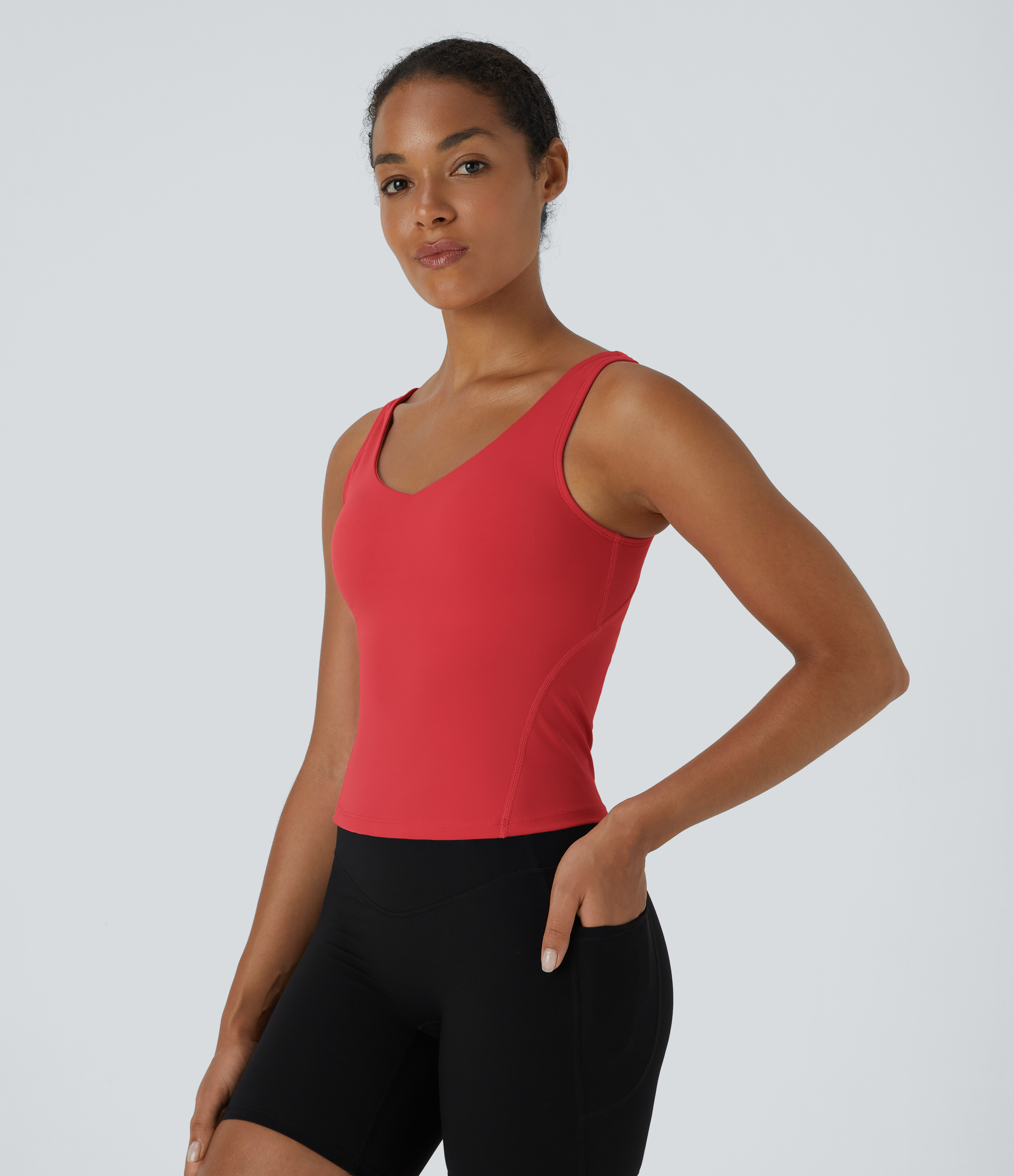 Halara Softlyzeroв„ў Plush Padded V Neck Plain Tank Top Tank Top - Poinsettia - L golf tops halter top tunic tops sleeveless tops backless top 