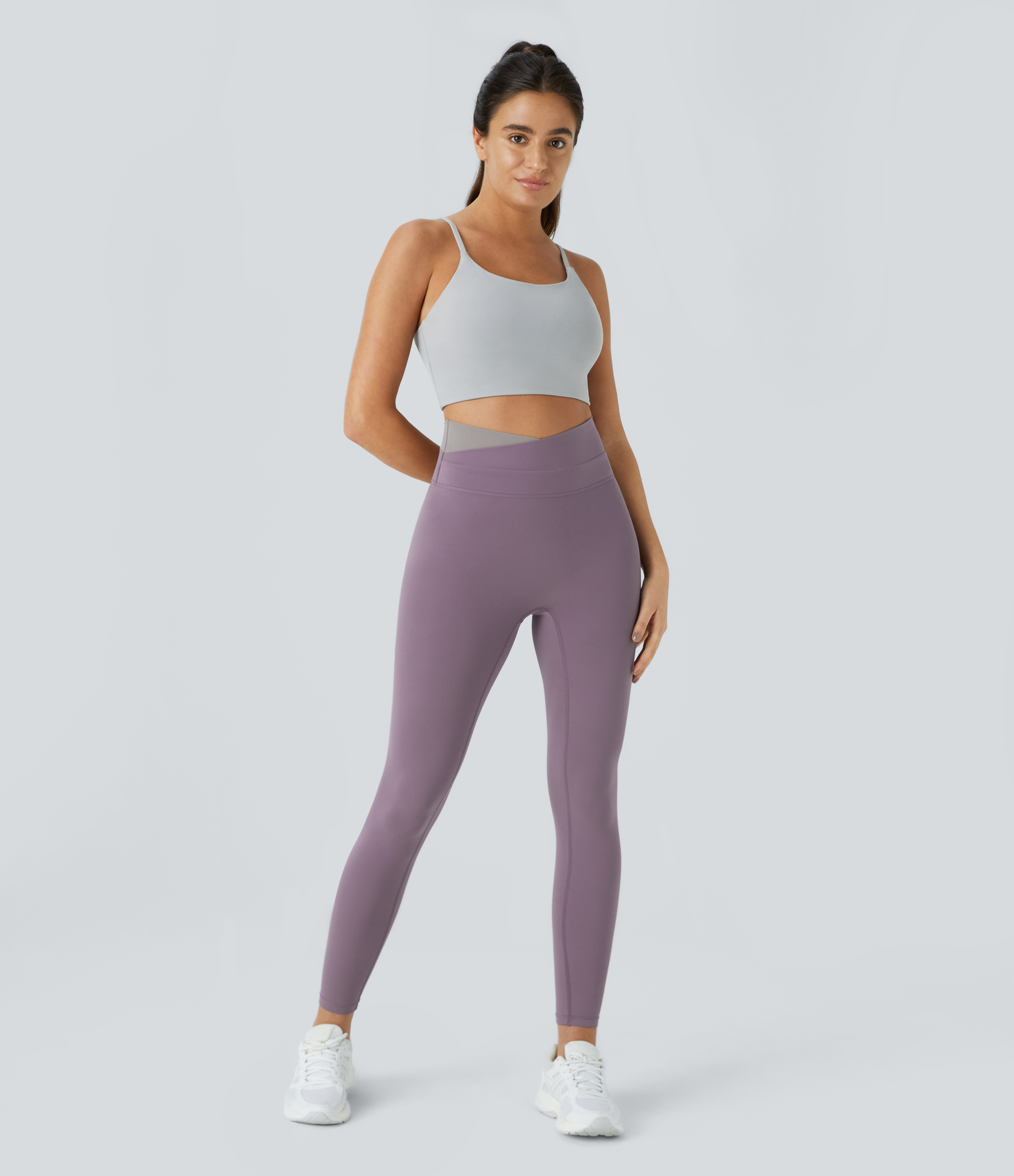 Halara Cloudfulв„ў Fabric Crossover Color Block Leggings  - Tulip Purple - XL(7/8) gym leggings leggings with pockets leggings with butt lift 