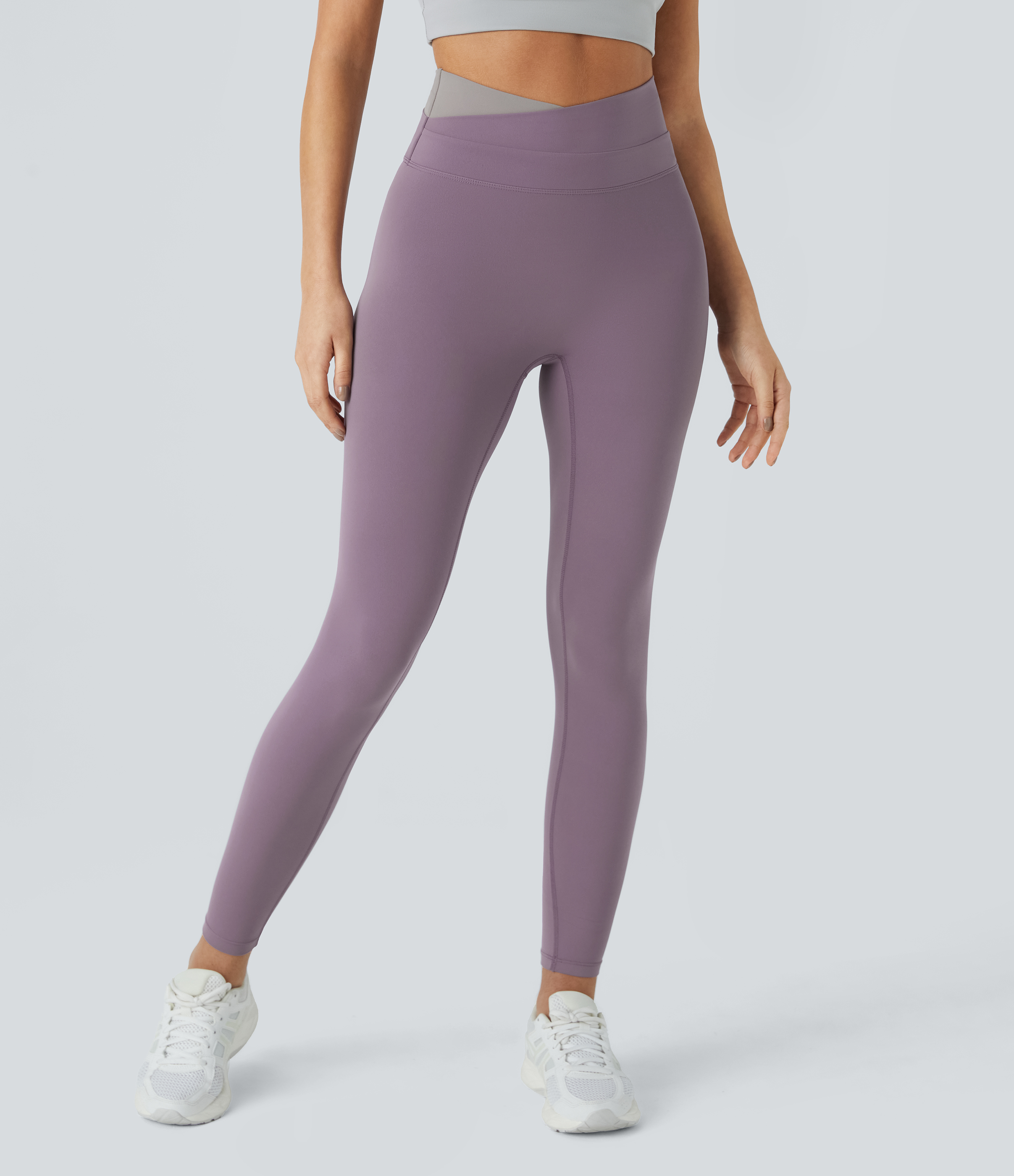 Halara Cloudfulв„ў Fabric Crossover Color Block Leggings  - Tulip Purple - XL(7/8) gym leggings leggings with pockets leggings with butt lift 