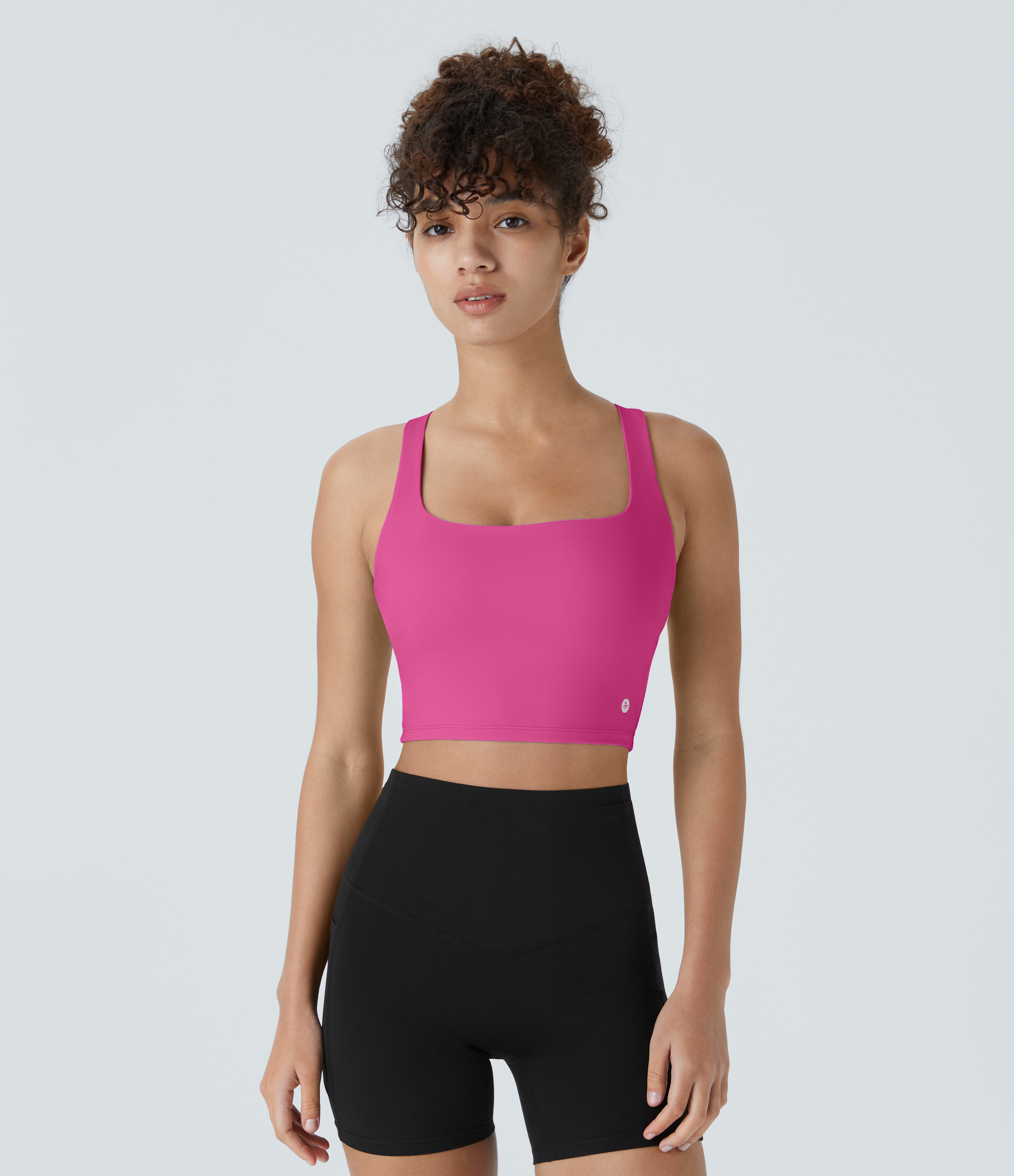 Halara Cloudfulв„ў Air Fabric Square Neck Backless Crisscross Cropped Cool Touch Yoga Tank Top Tank Top - Fuchsia Fedora - XL golf tops 