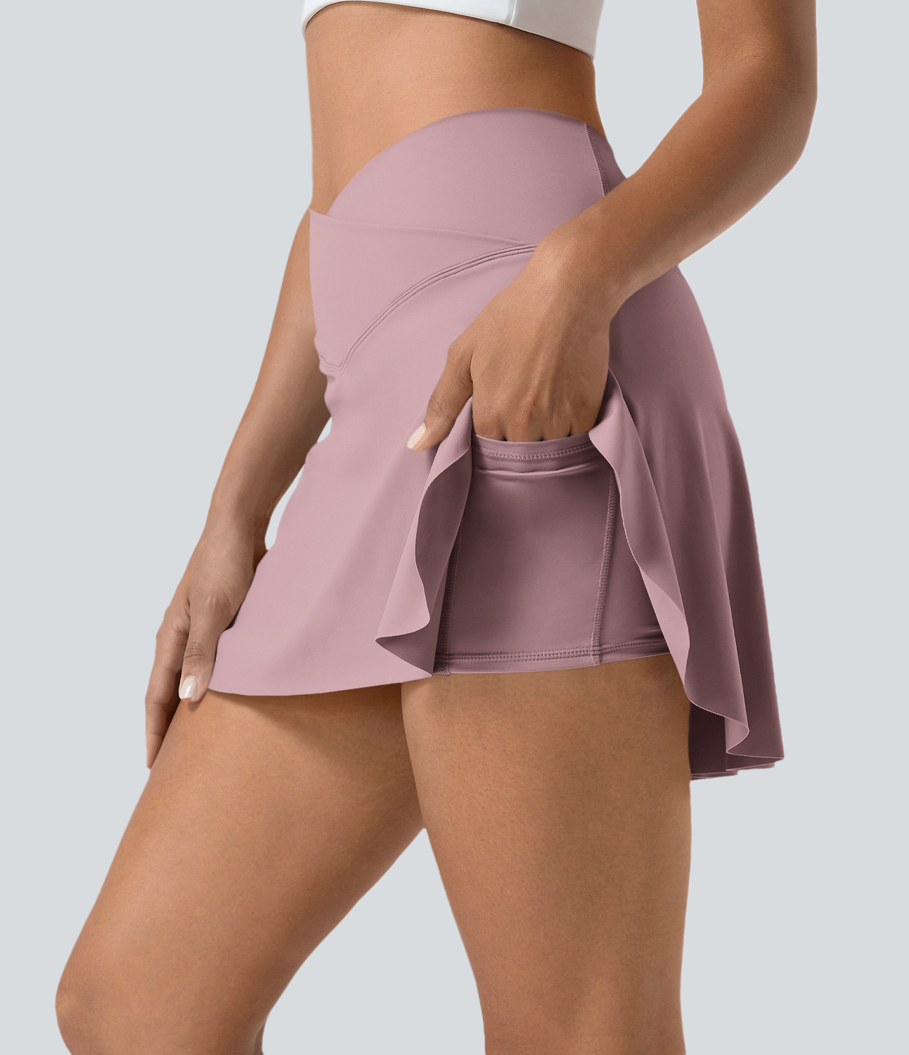 Halara Everyday Cloudfulв„ў Air Crossover 2-in-1 Side Pocket Tennis Skirt-Lucid  - Woodrose - XS midi skirt a line skirt golfing skirt 