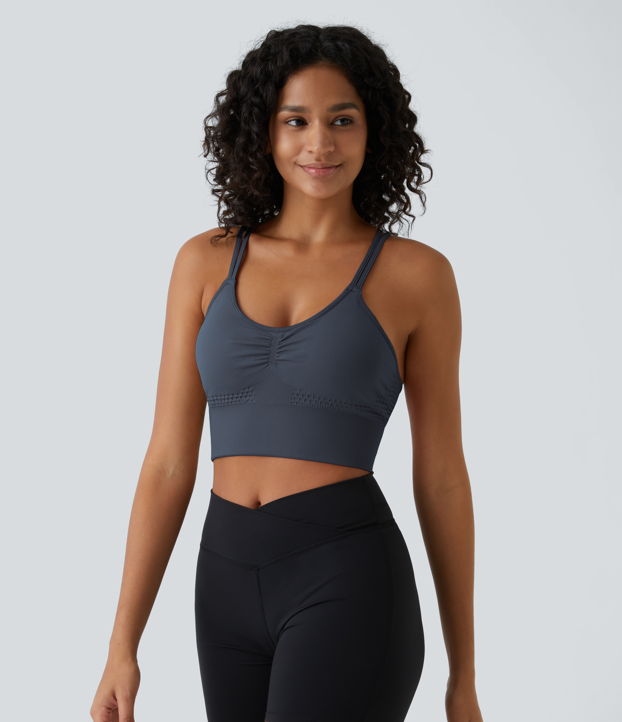 Halara Seamless Flow Low Support Ruched Double Straps Backless Crisscross Sports Bra  - Spellbound - XL push up bra strapless bra 
