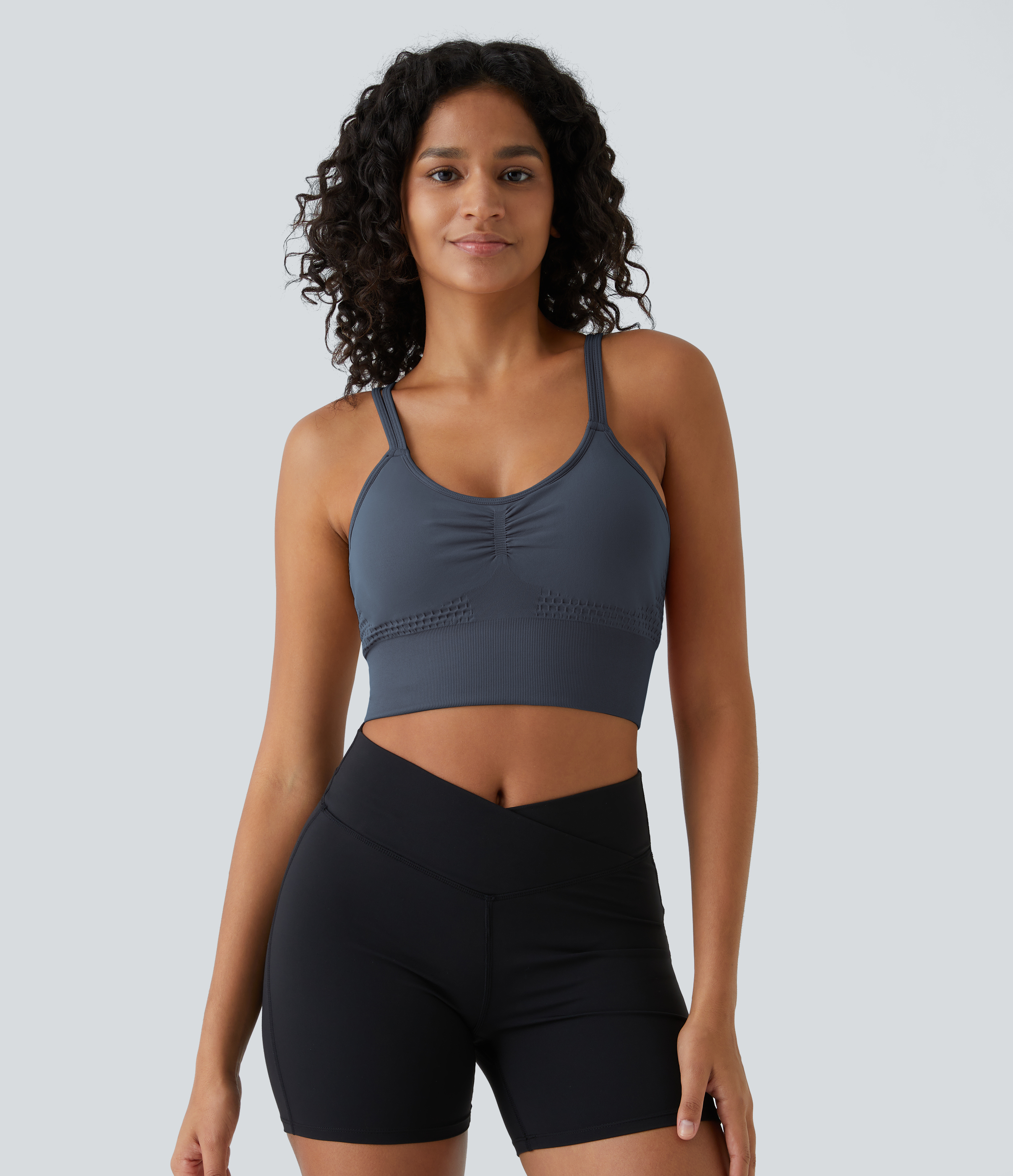 Halara Seamless Flow Low Support Ruched Double Straps Backless Crisscross Sports Bra  - Spellbound - XL push up bra strapless bra 