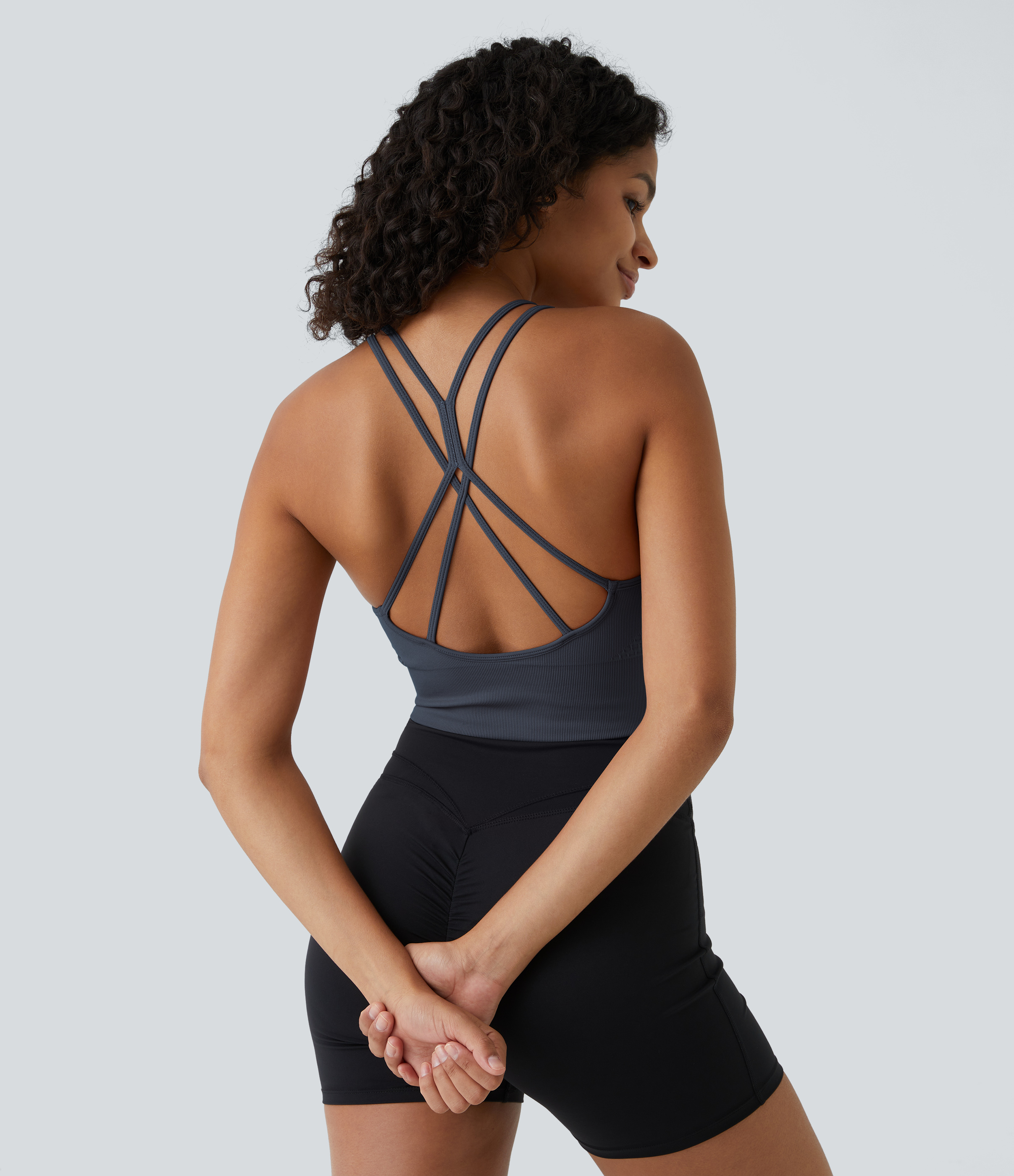 Halara Seamless Flow Low Support Ruched Double Straps Backless Crisscross Sports Bra  - Spellbound - XL push up bra strapless bra 