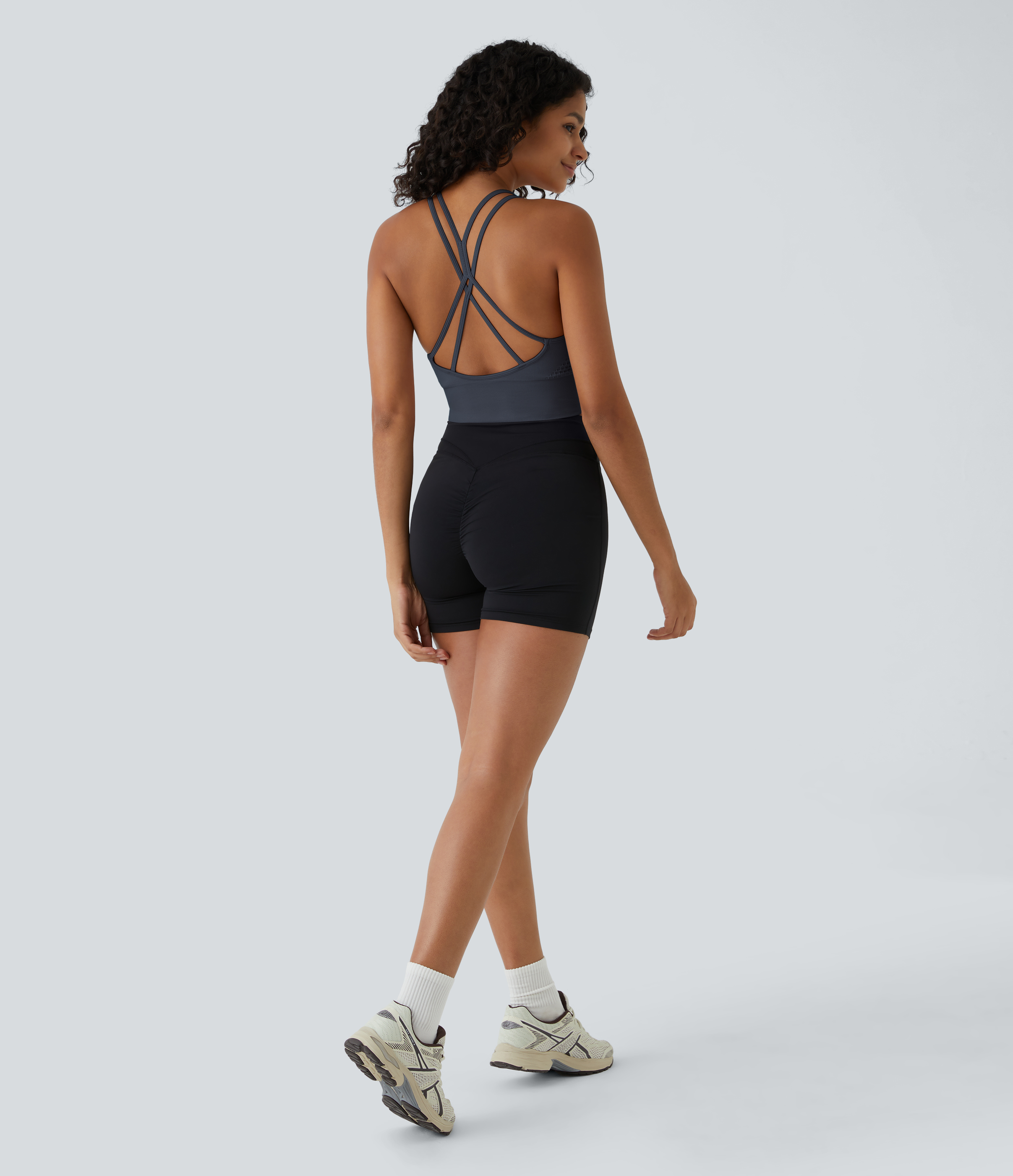 Halara Seamless Flow Low Support Ruched Double Straps Backless Crisscross Sports Bra  - Spellbound - XL push up bra strapless bra 