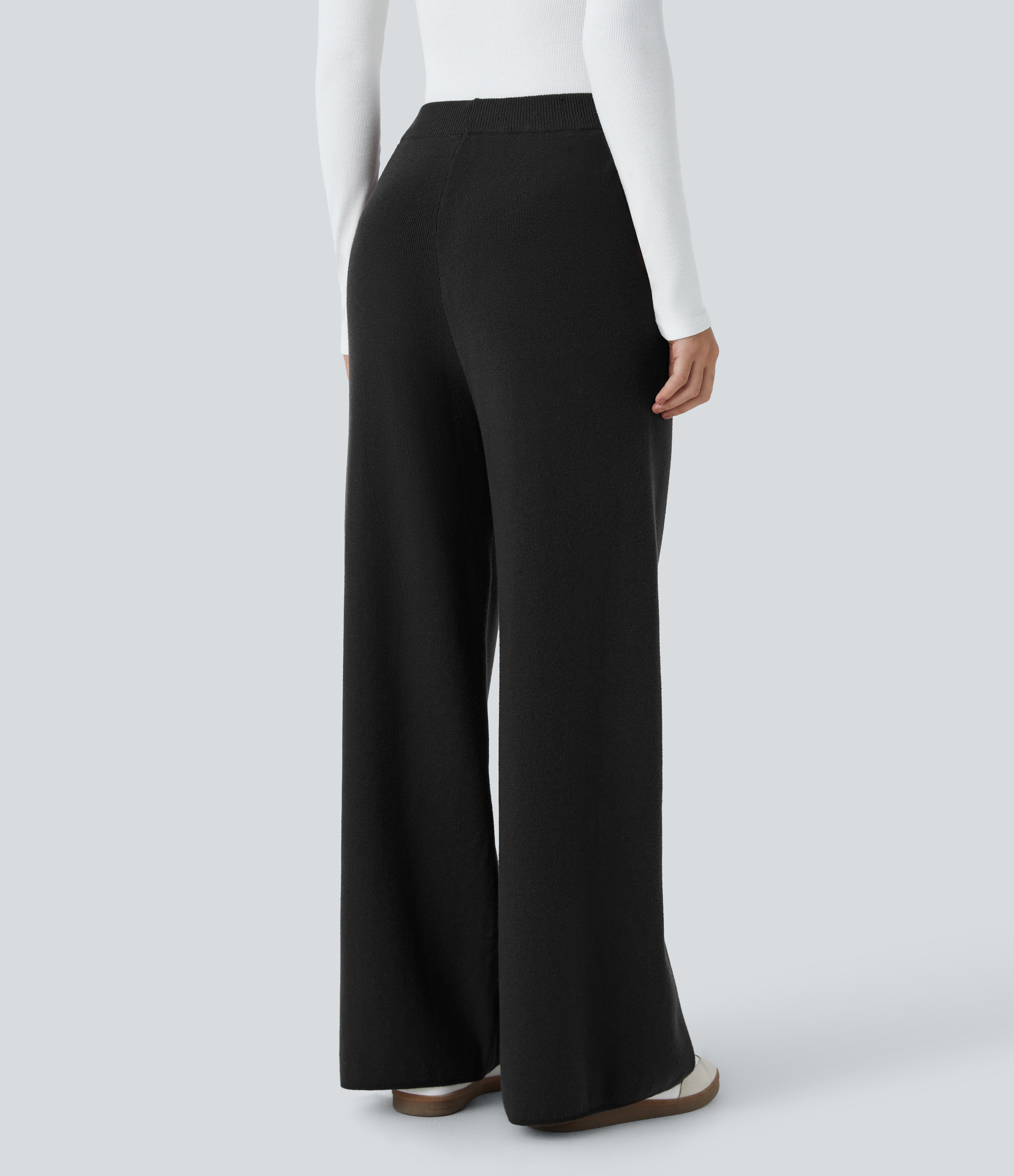 Halara High Waisted Side Pocket Wide Leg Casual Pants  - Black - XL(regular) sweatpants jogger pants stacked sweatpants cargo joggers 