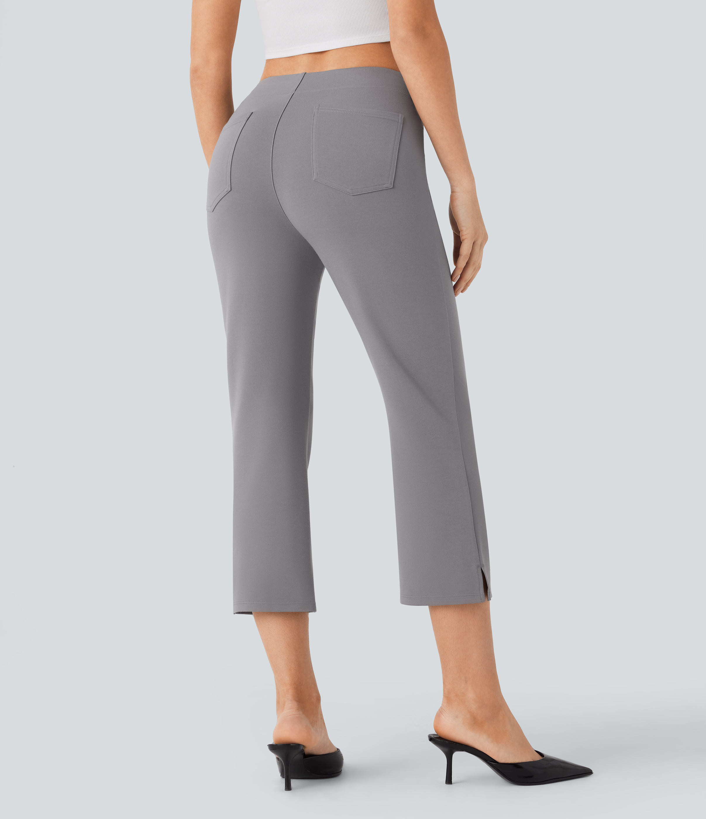 Halara Halara Flexв„ў Mid Rise Back Side Pocket Split Slight Flare Capri Work Pants  - Putty Gray - S(regular) sweatpants jogger pants 
