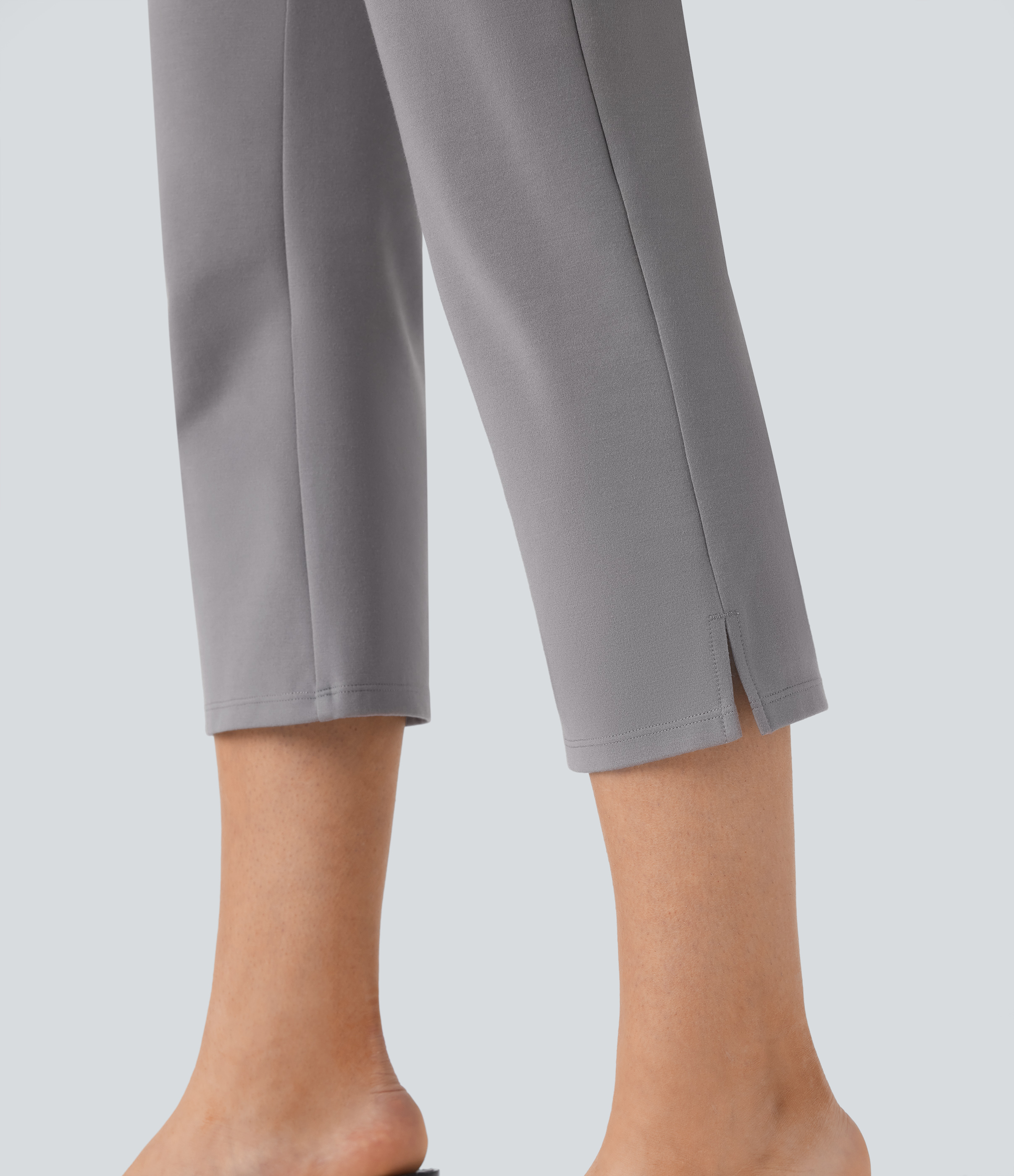 Halara Halara Flexв„ў Mid Rise Back Side Pocket Split Slight Flare Capri Work Pants  - Putty Gray - S(regular) sweatpants jogger pants 
