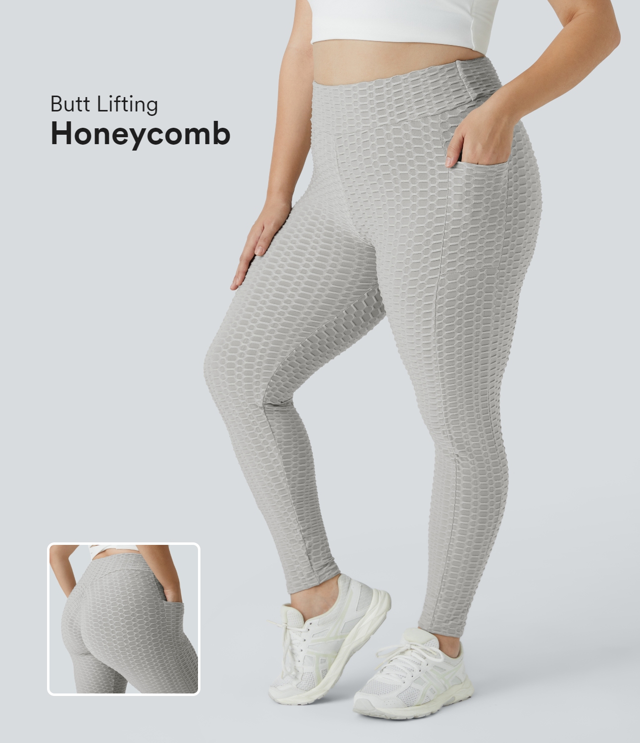 Halara High Waisted Ruched Butt Lifting Honeycomb Plus Size Yoga 7/8 Leggings  - Aloof Grey - 3X 