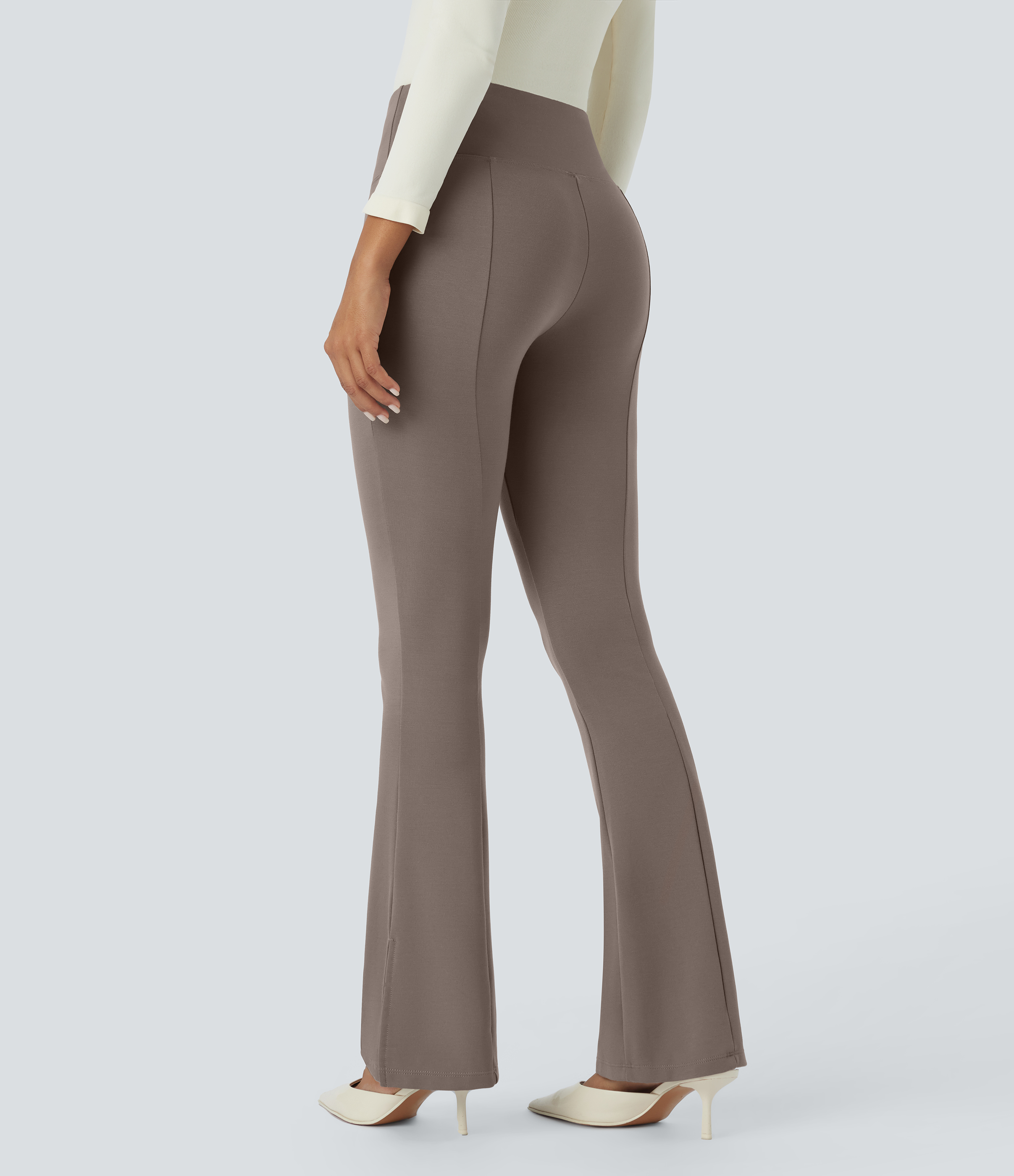 Halara Mid Rise Side Zip Pocket Split Hem Slight Flare Work Pants  - Iron - S(regular) sweatpants jogger pants stacked sweatpants 