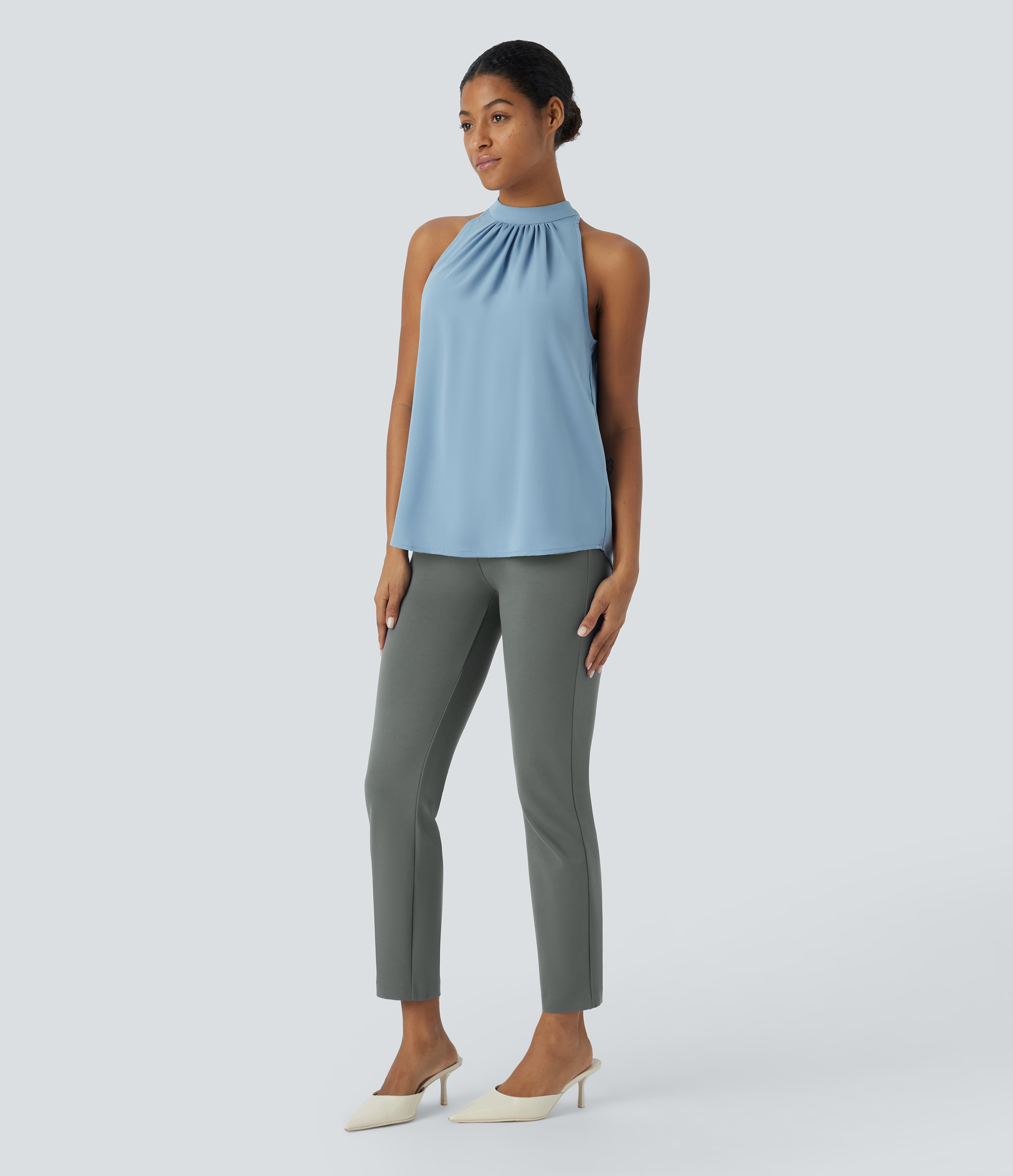 Halara High Waisted Back Pocket Solid Work Tapered Pants  - Sedona Sage - L(regular) sweatpants jogger pants stacked sweatpants cargo joggers 