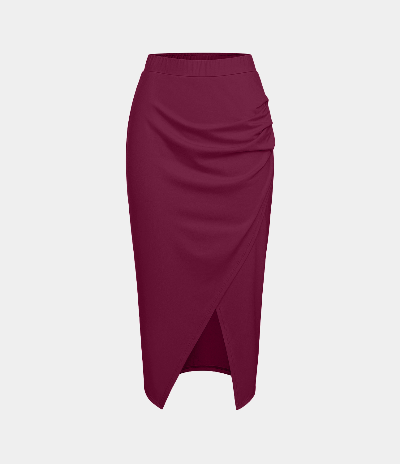 Halara Ruched Split Hem Bodycon Midi Casual Skirt  - Red Violet - S 