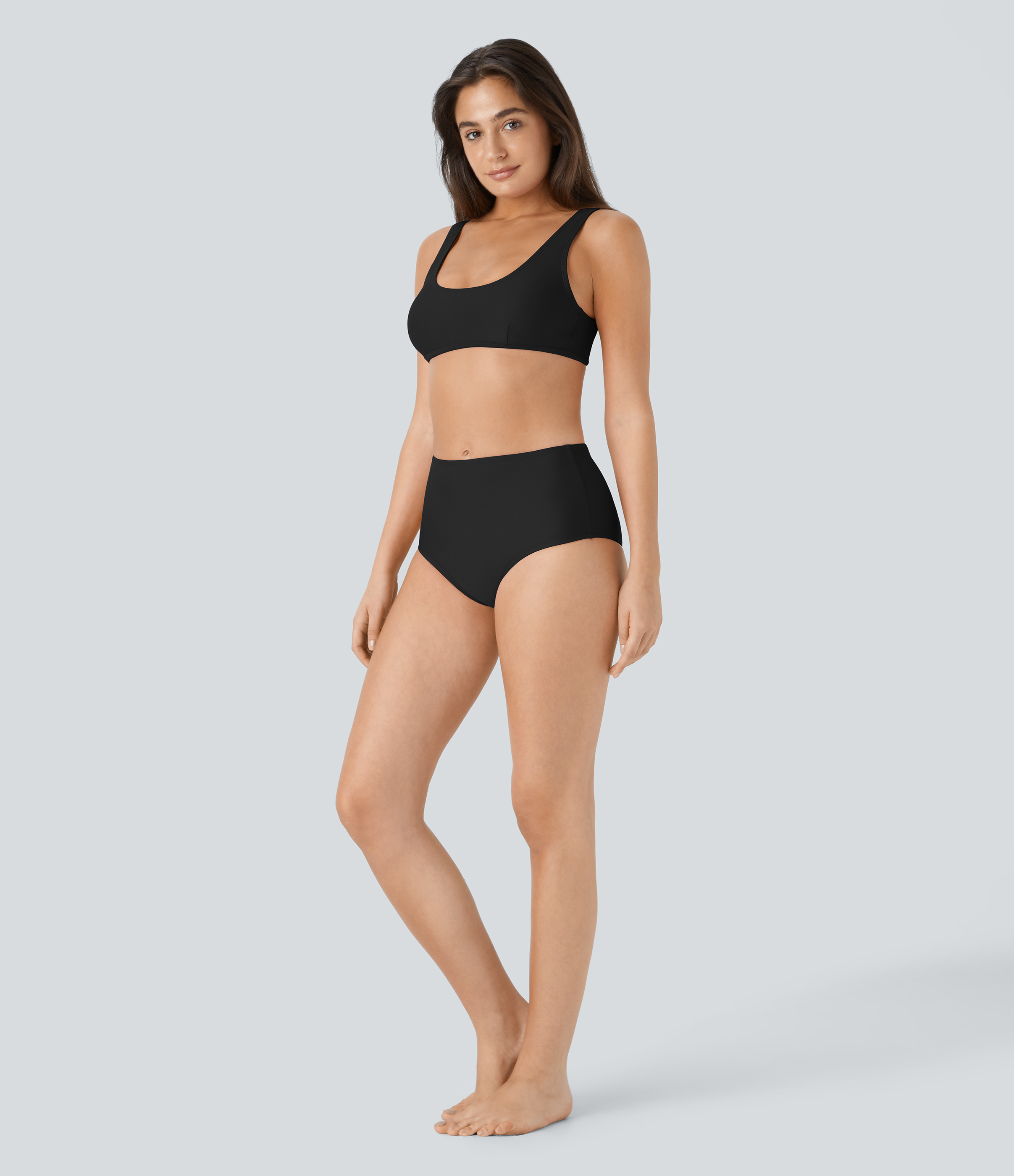 Halara Solid U Neck Bikini Top Swimsuit  - Black - XS 