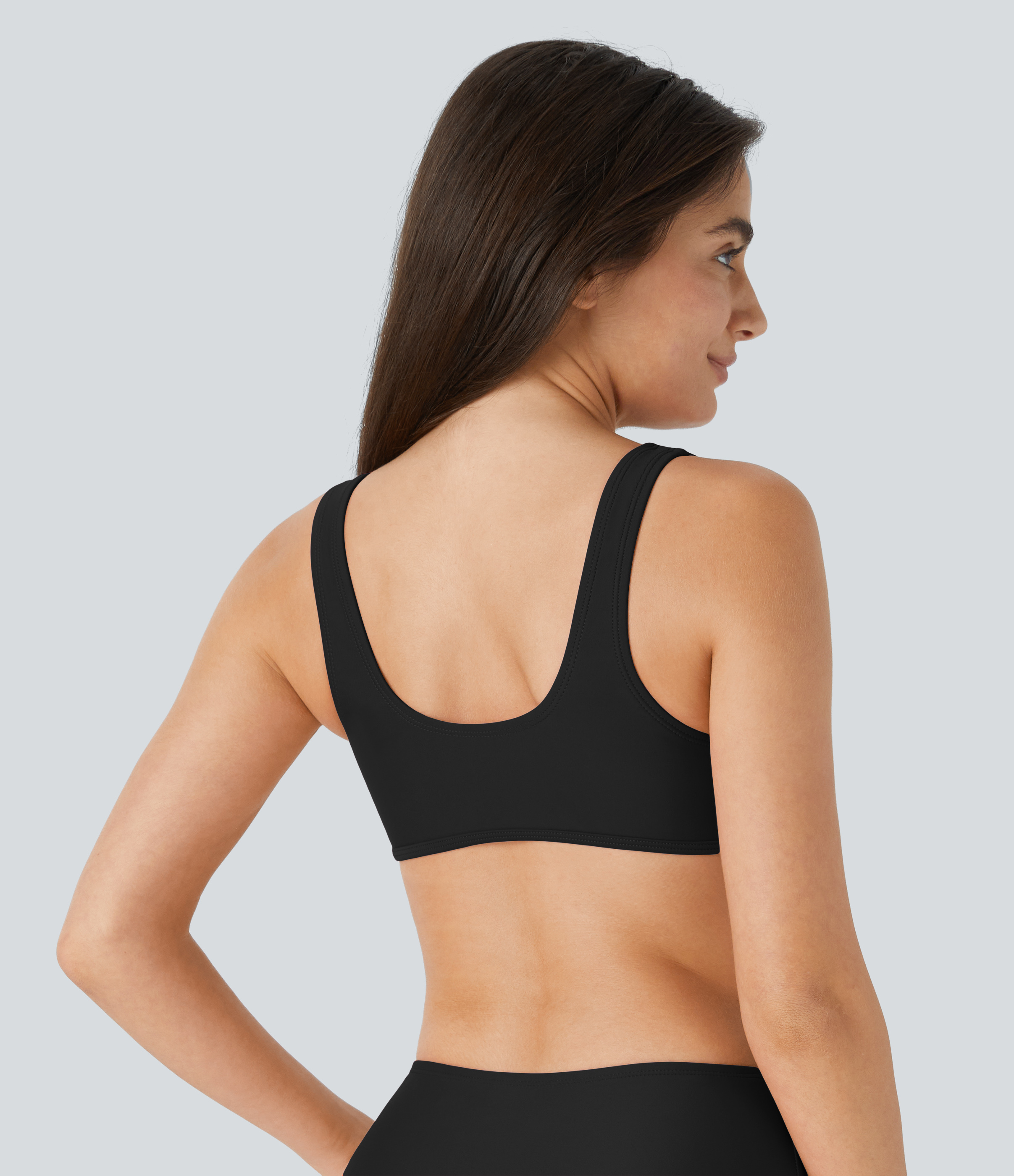 Halara Solid U Neck Bikini Top Swimsuit  - Black - XS 