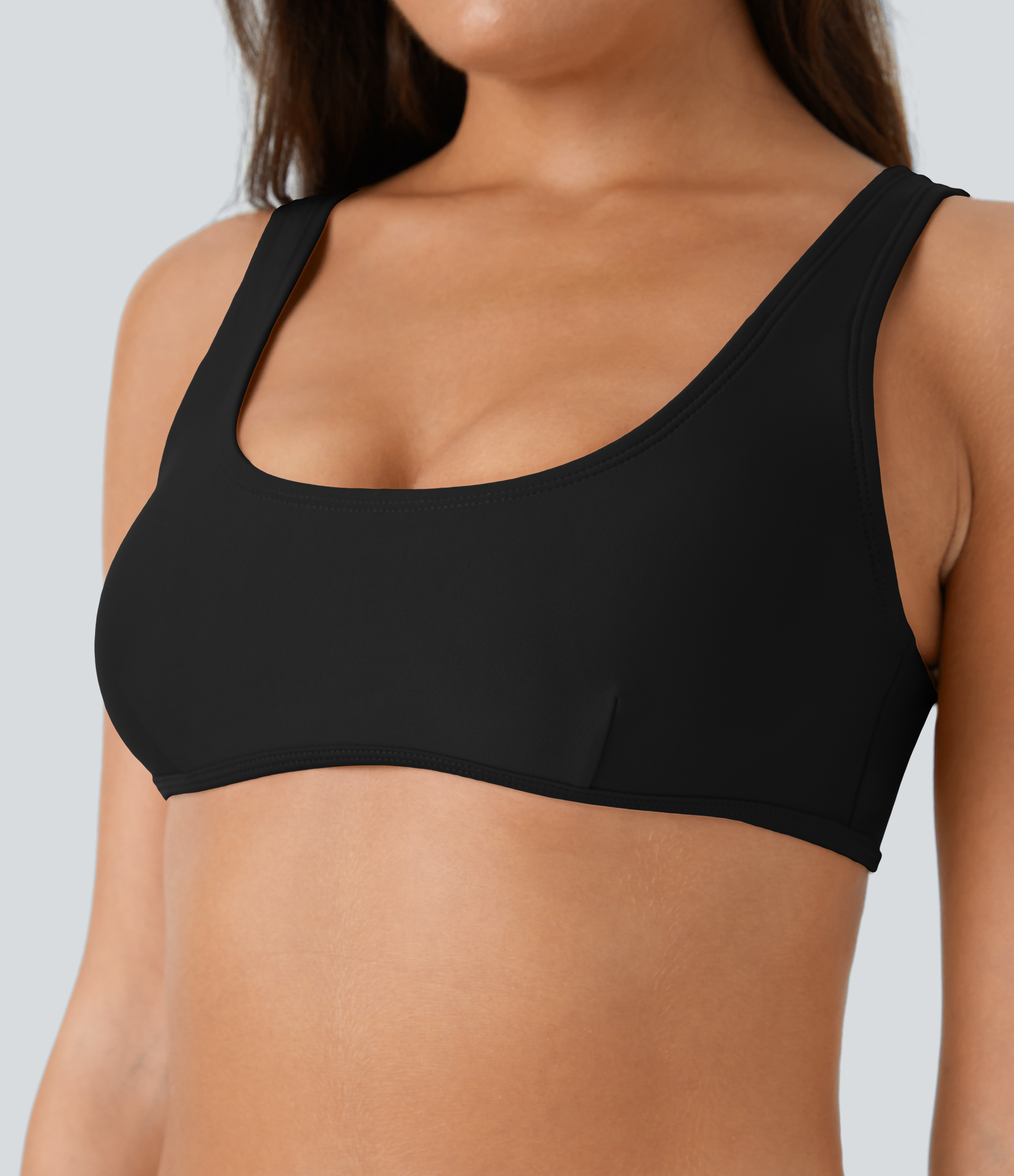 Halara Solid U Neck Bikini Top Swimsuit  - Black - XS 