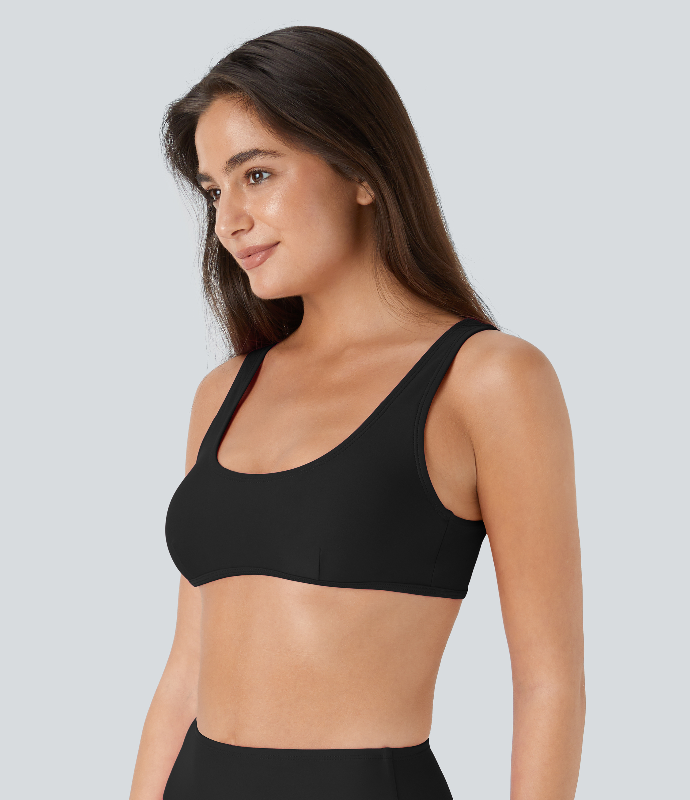 Halara Solid U Neck Bikini Top Swimsuit  - Black - XS 