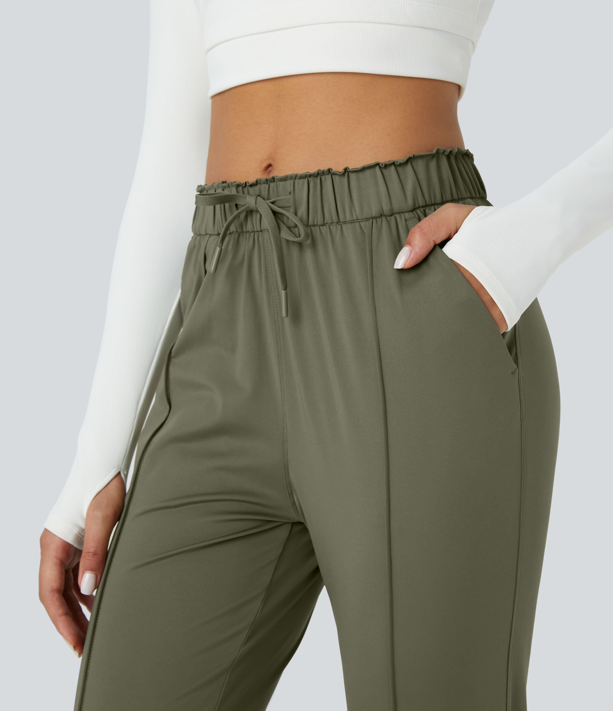 Halara Mid Rise Drawstring Side Pocket Yoga Joggers  - Frosty Pine Green - XL 