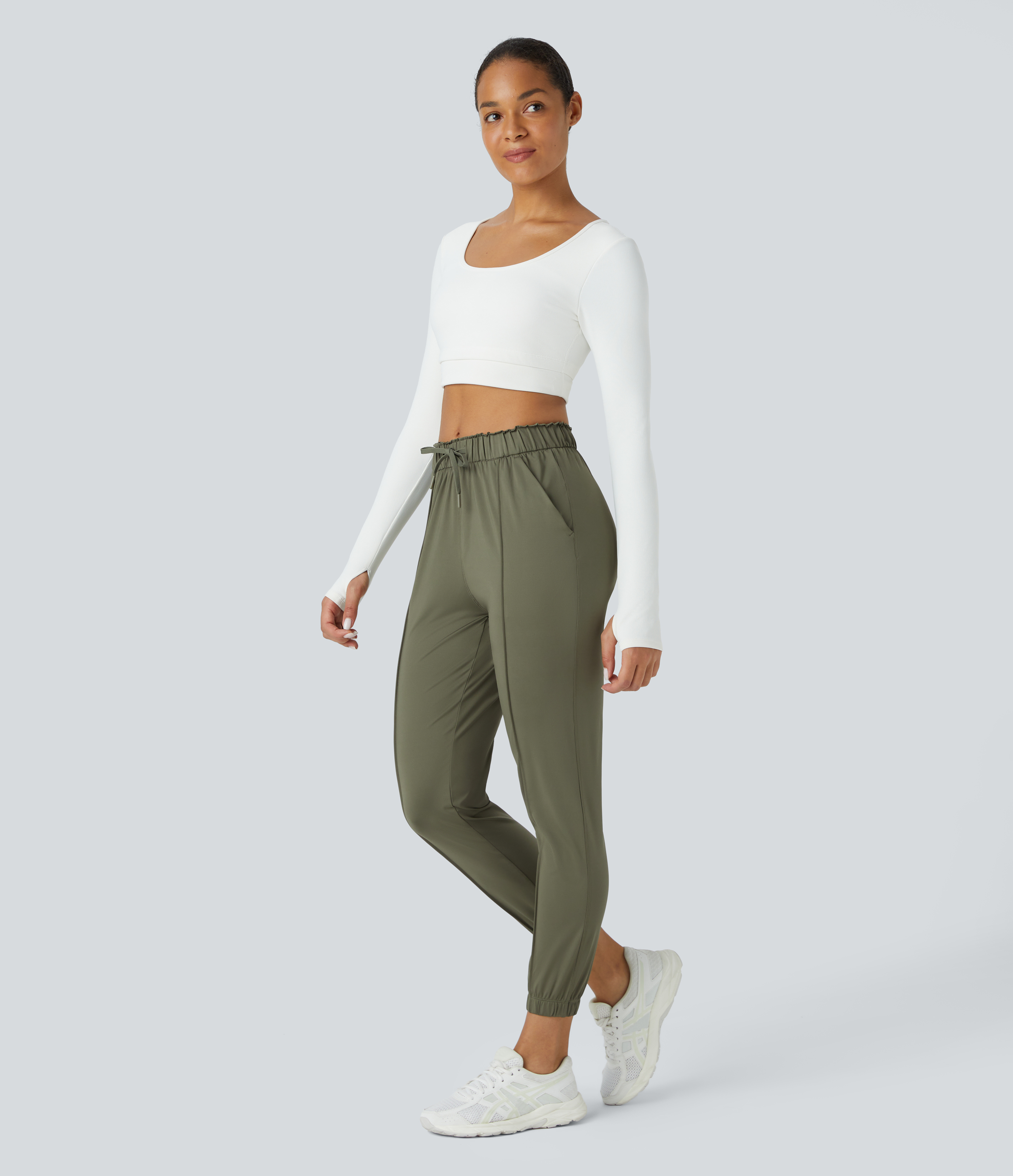 Halara Mid Rise Drawstring Side Pocket Yoga Joggers  - Frosty Pine Green - XL 