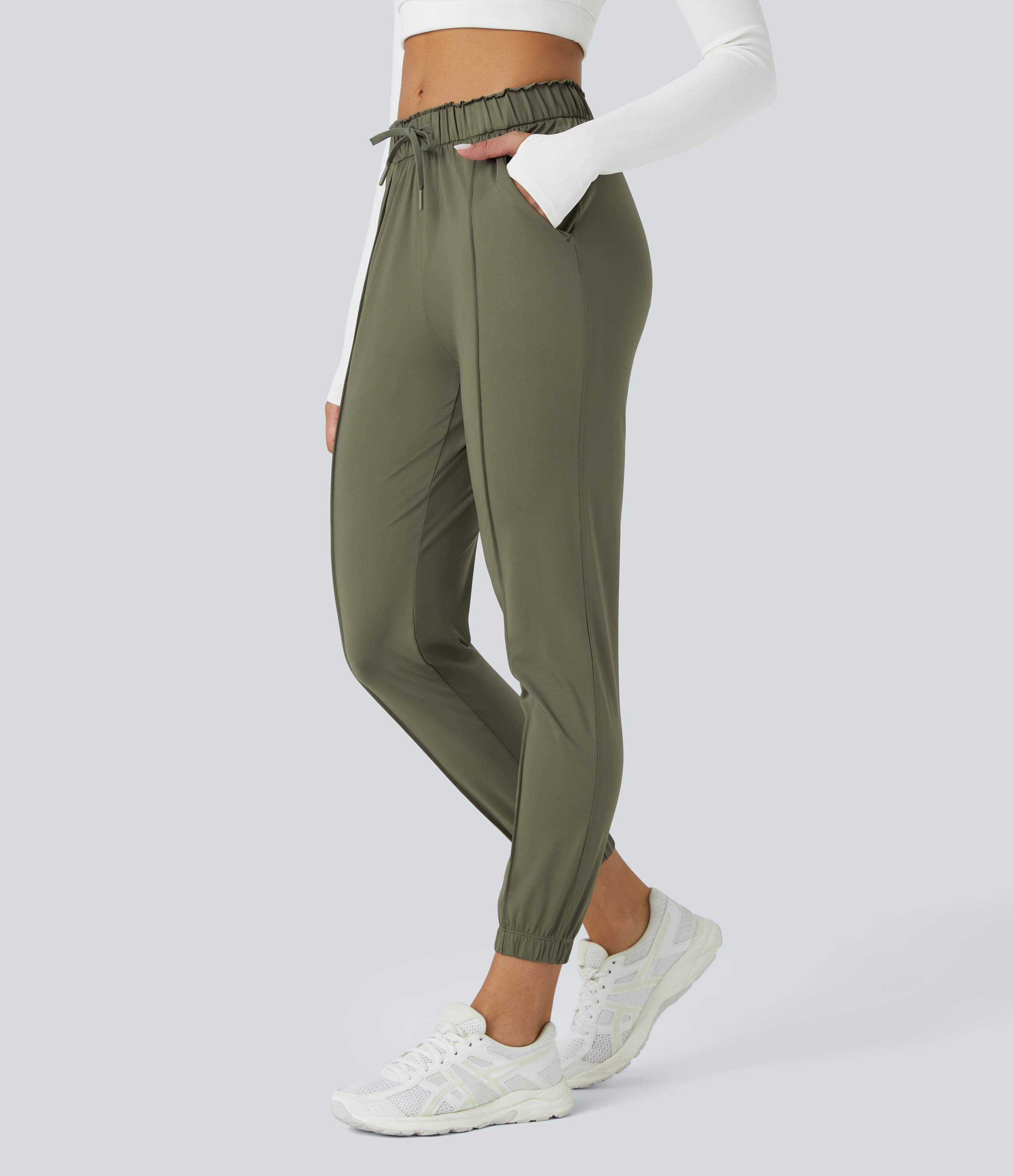 Halara Mid Rise Drawstring Side Pocket Yoga Joggers  - Frosty Pine Green - XL 