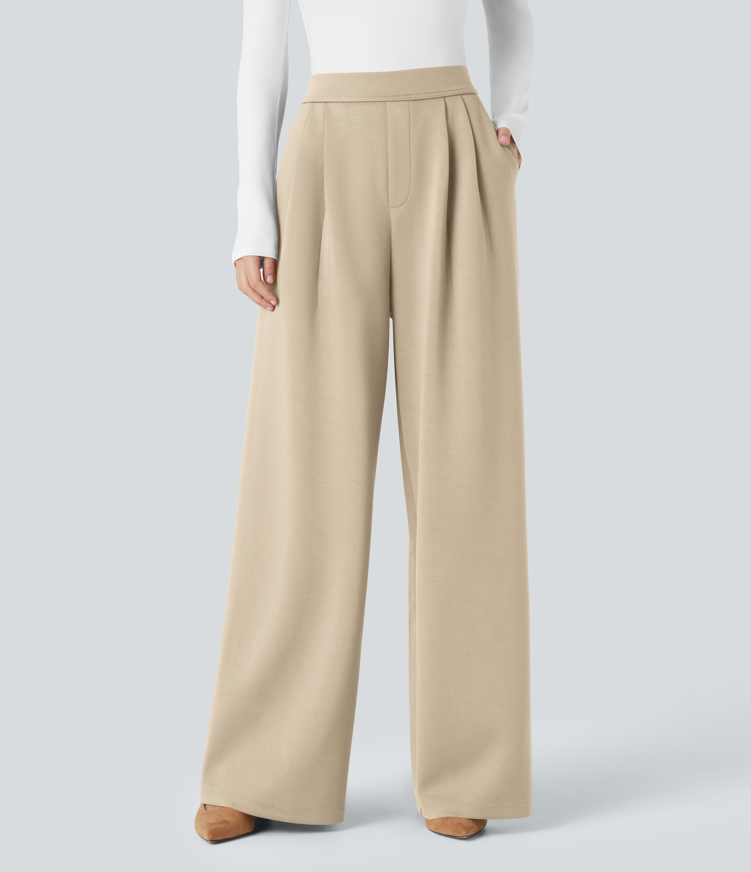 Bleached Sand Halara Flex™ - Arbeits-Hose mit hohem Bund, Seitentaschen und weitem Bein / 1