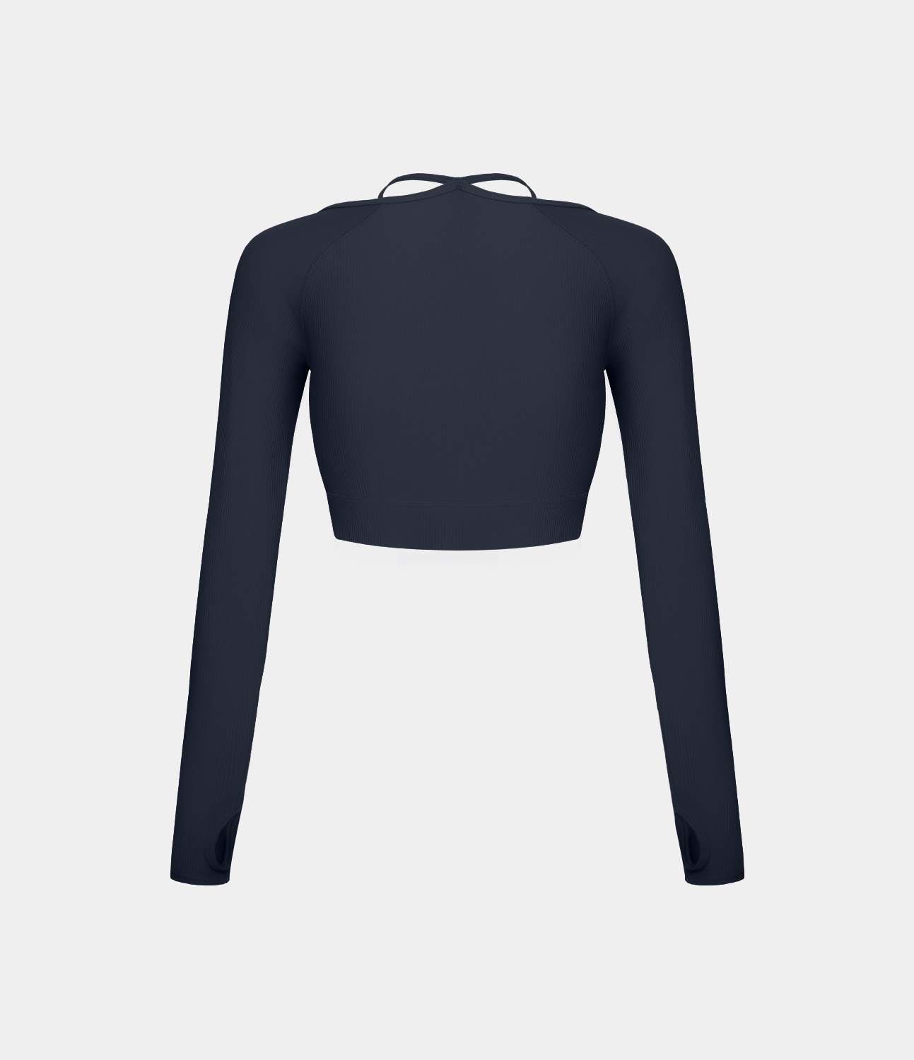 Halara Ribbed Halter Strap Thumb Hole Cropped Yoga Sports Top  - Navy Blazer - M 