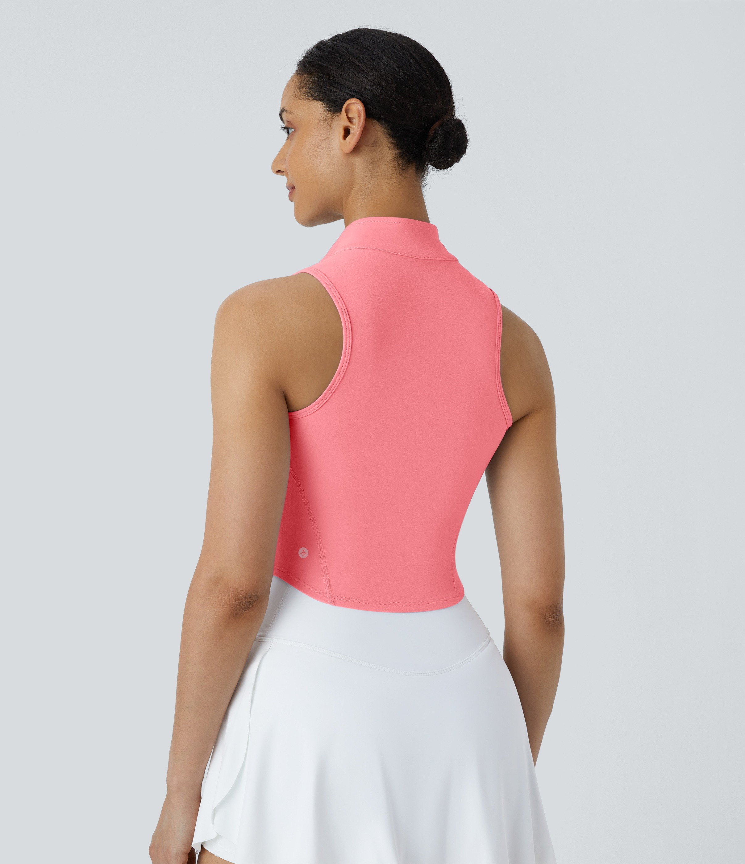 Halara Mock Neck Zip Front Sleeveless Cropped Tank Top Tank Top - Dreamy Peach Pink - XS golf tops halter top tunic tops sleeveless tops 