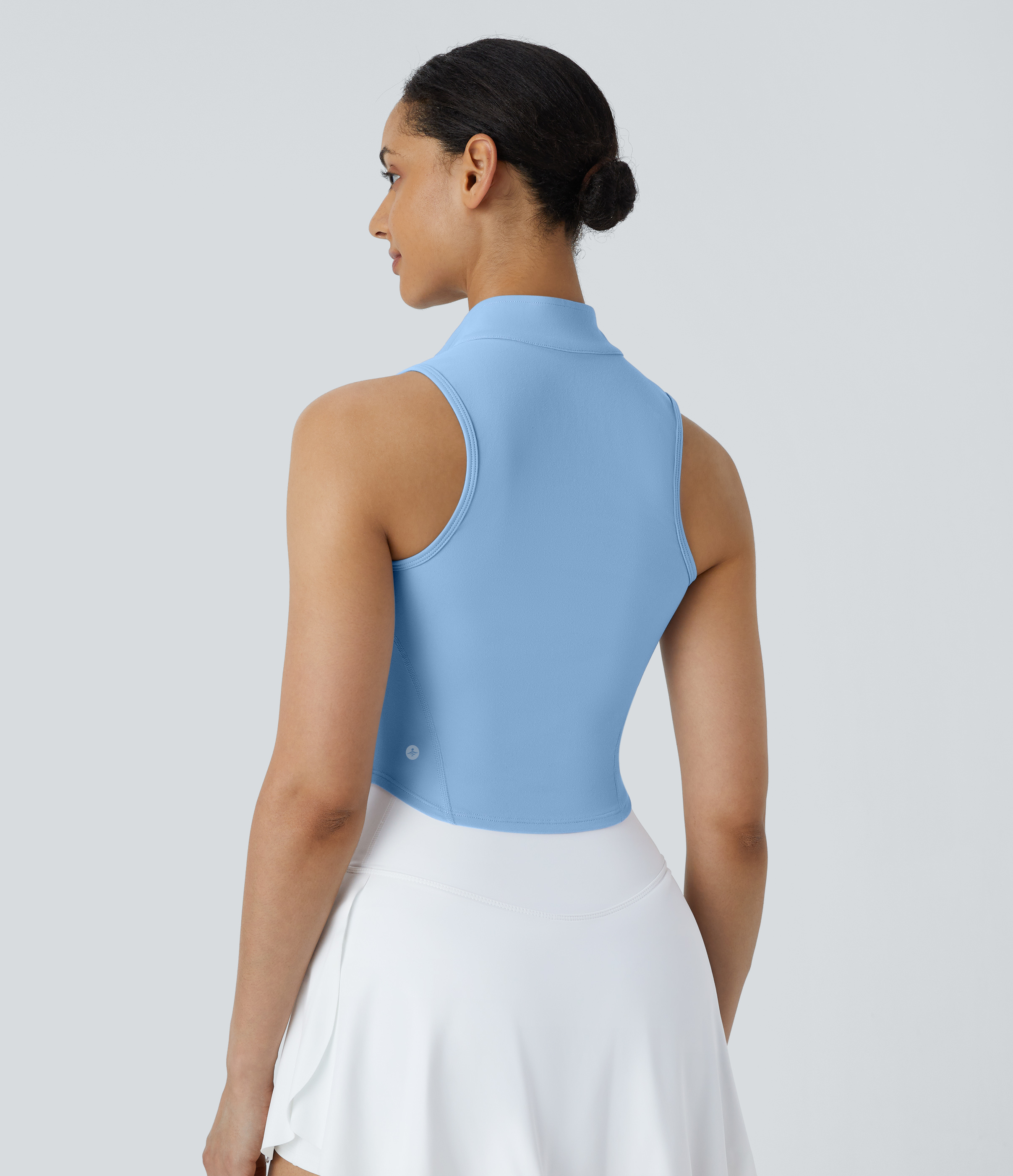 Halara Mock Neck Zip Front Sleeveless Cropped Tank Top Tank Top - Fresh Blue - L golf tops halter top tunic tops sleeveless tops backless top 