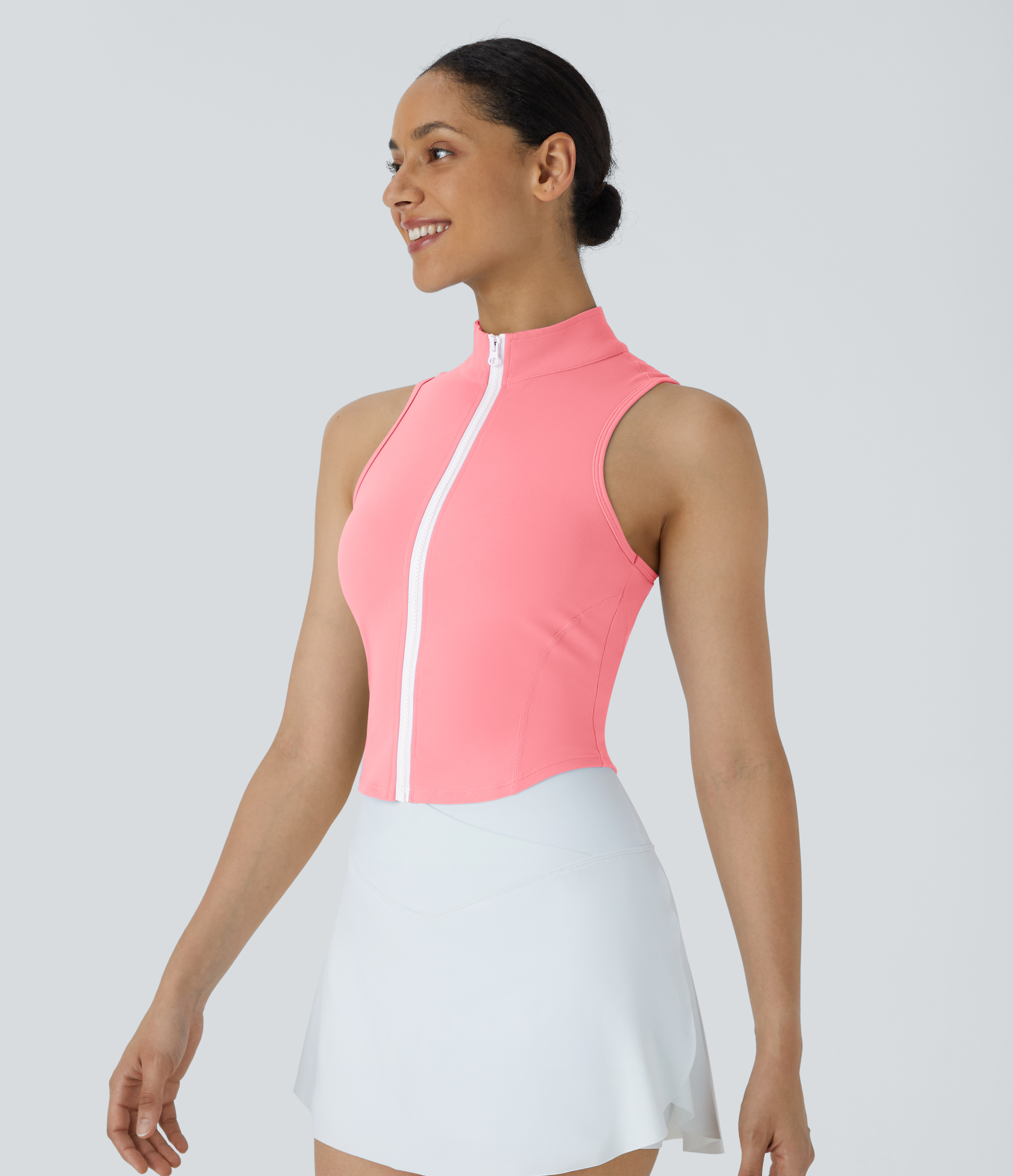 Halara Mock Neck Zip Front Sleeveless Cropped Tank Top Tank Top - Dreamy Peach Pink - XS golf tops halter top tunic tops sleeveless tops 