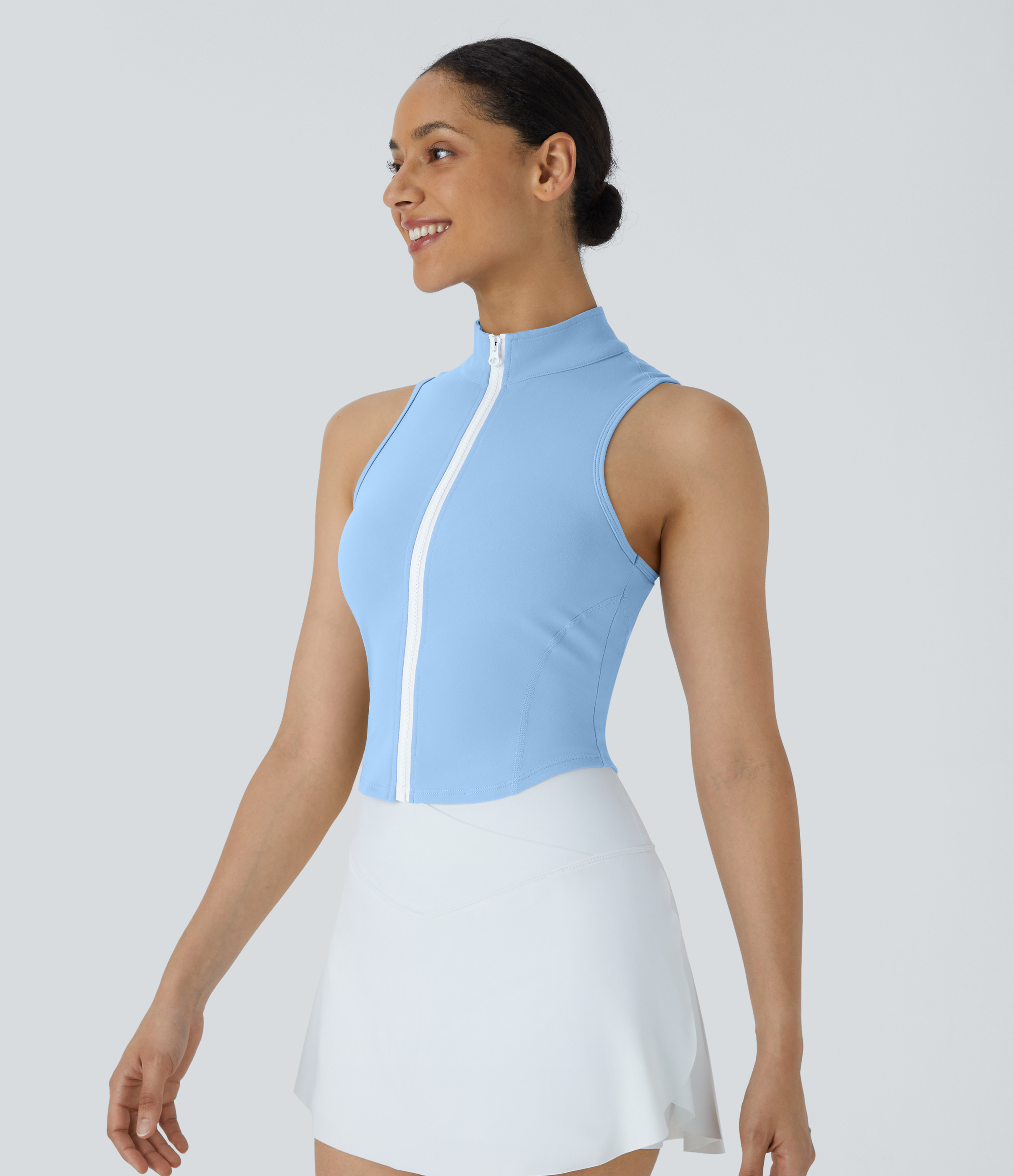Halara Mock Neck Zip Front Sleeveless Cropped Tank Top Tank Top - Fresh Blue - L golf tops halter top tunic tops sleeveless tops backless top 