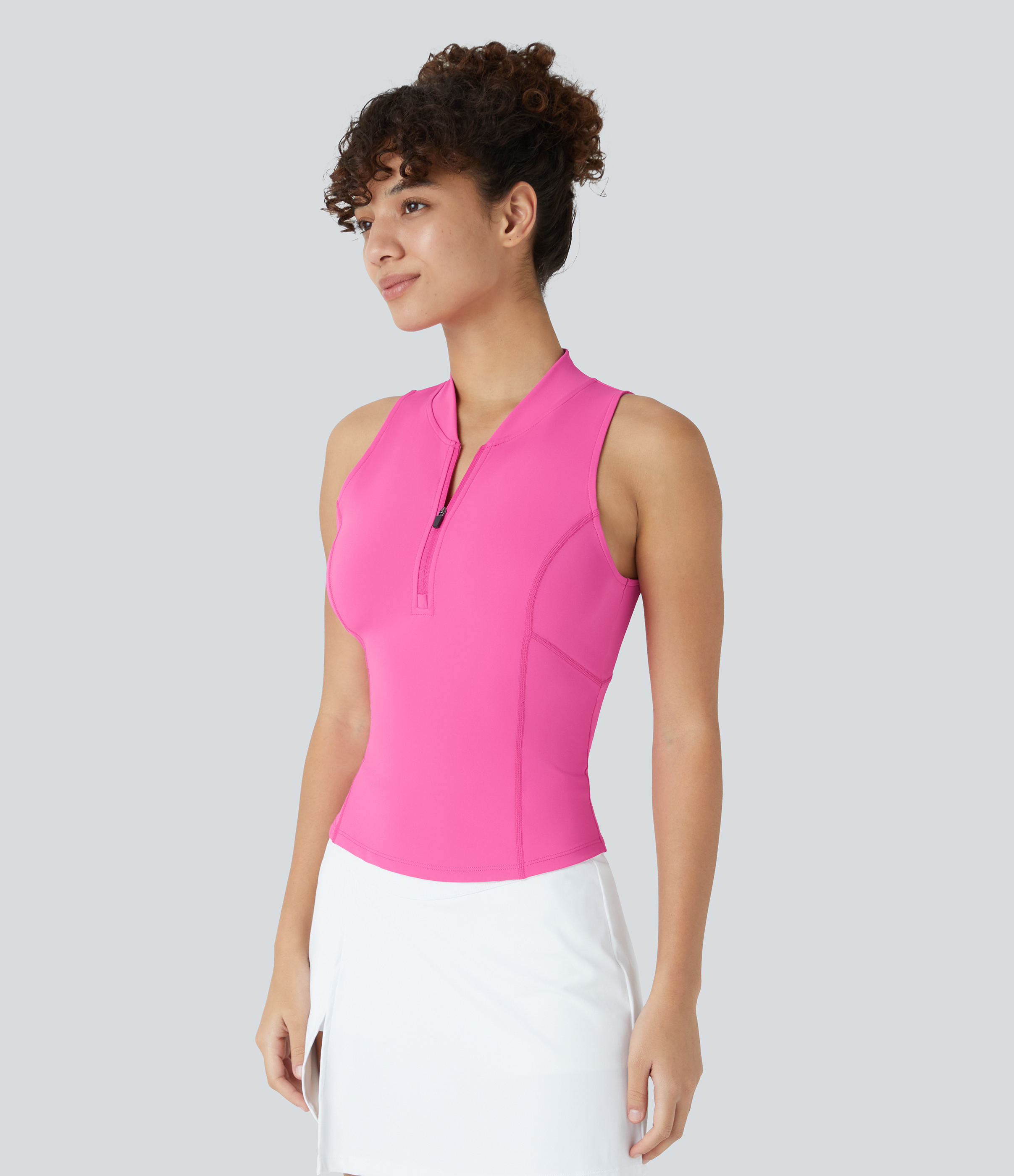 Halara Baseball Collar Half Zipper Slim Quick Dry Golf Tank Top Tank Top - Gorgeous Powder Pink - XL golf tops halter top tunic tops 