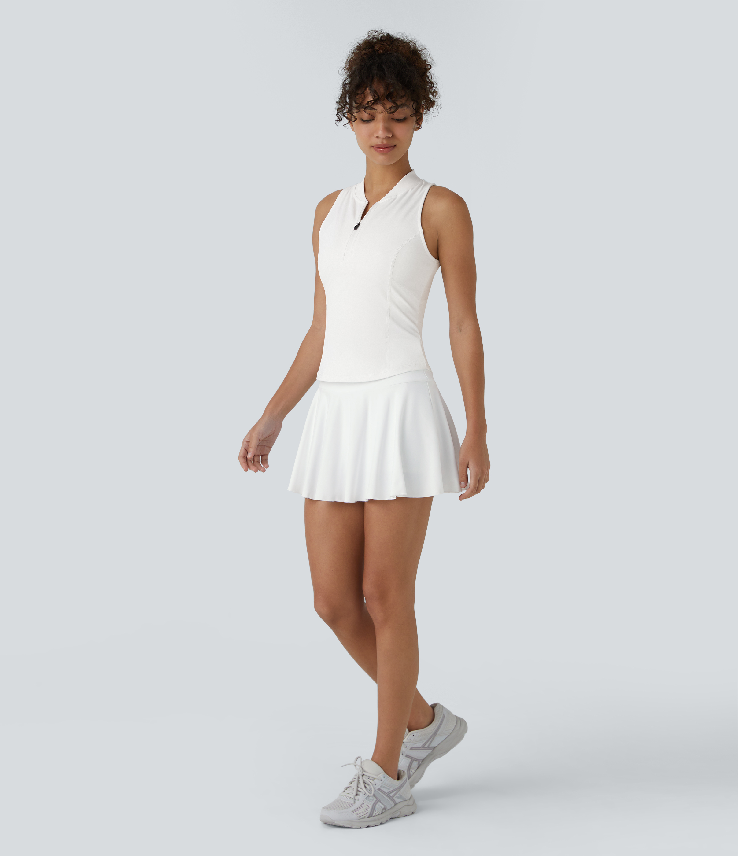 Halara Baseball Collar Half Zipper Slim Quick Dry Golf Tank Top Tank Top - White - M golf tops halter top tunic tops sleeveless tops 