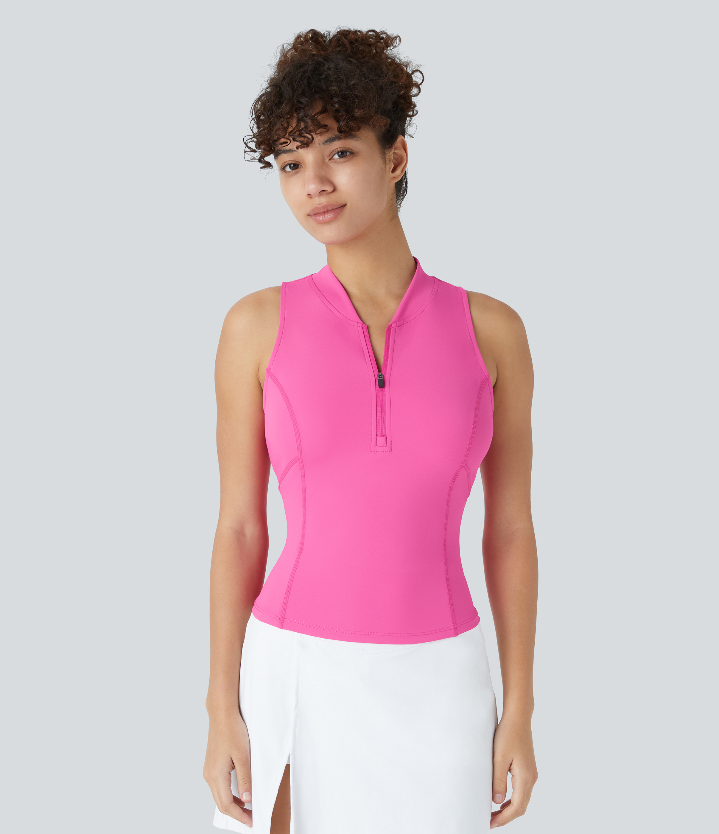 Halara Baseball Collar Half Zipper Slim Quick Dry Golf Tank Top Tank Top - Gorgeous Powder Pink - XL golf tops halter top tunic tops 