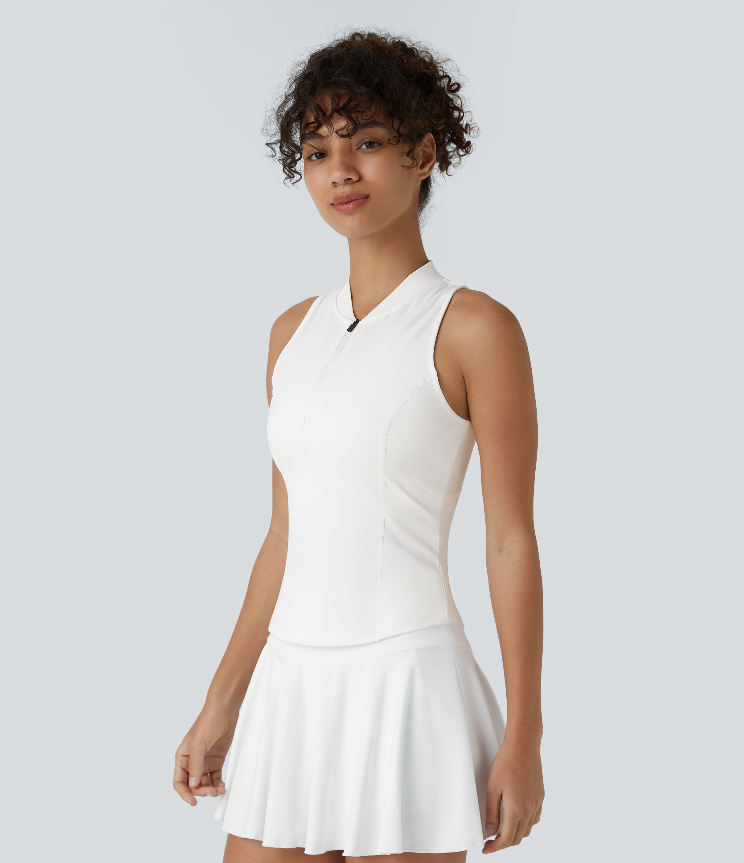 Halara Baseball Collar Half Zipper Slim Quick Dry Golf Tank Top Tank Top - White - M golf tops halter top tunic tops sleeveless tops 