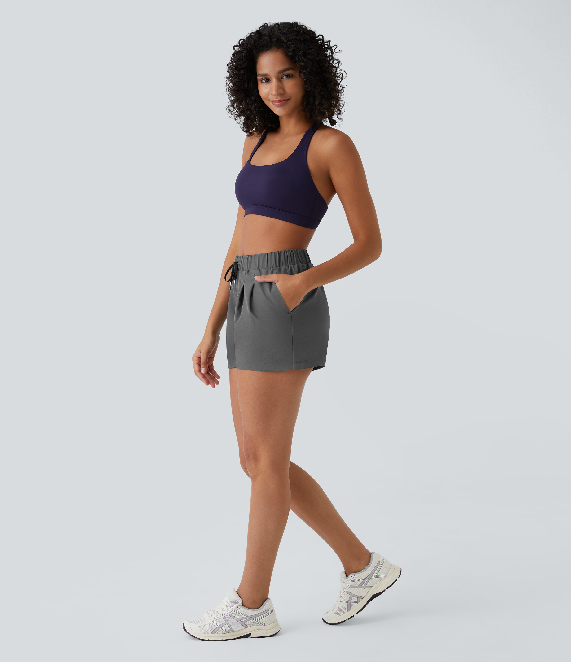 Halara High Waisted Elastic Waistband Drawstring Ruched Side Pocket Casual Shorts 3